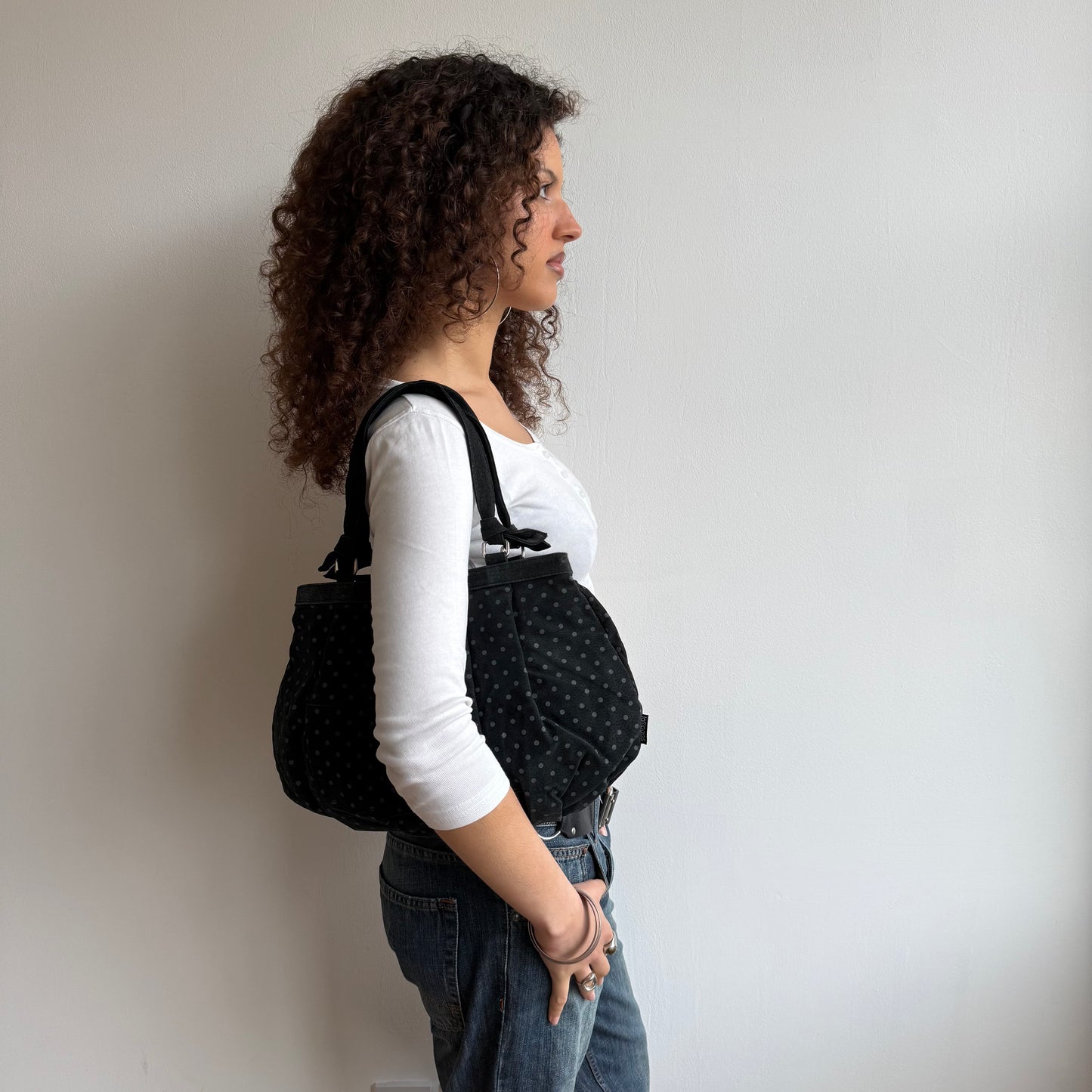 Suede polka dot bag