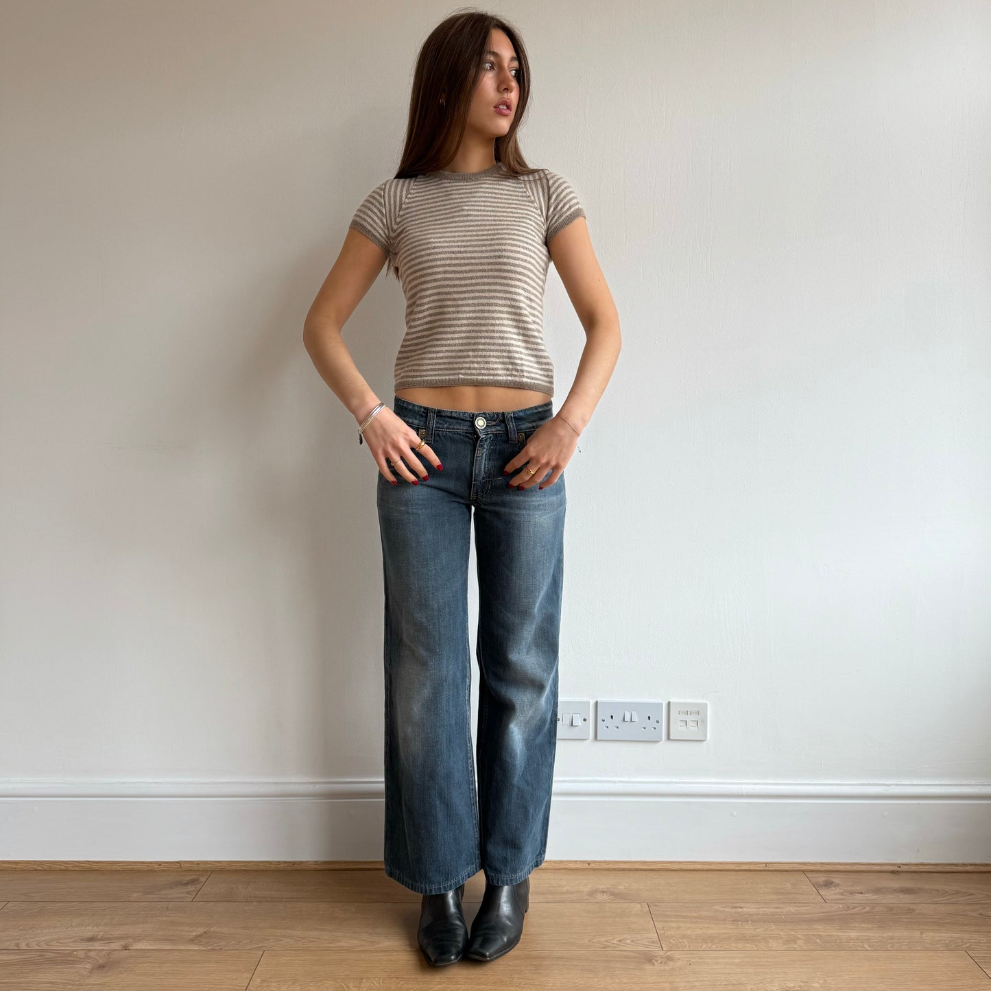Beige stripe knit tshirt - Size XS
