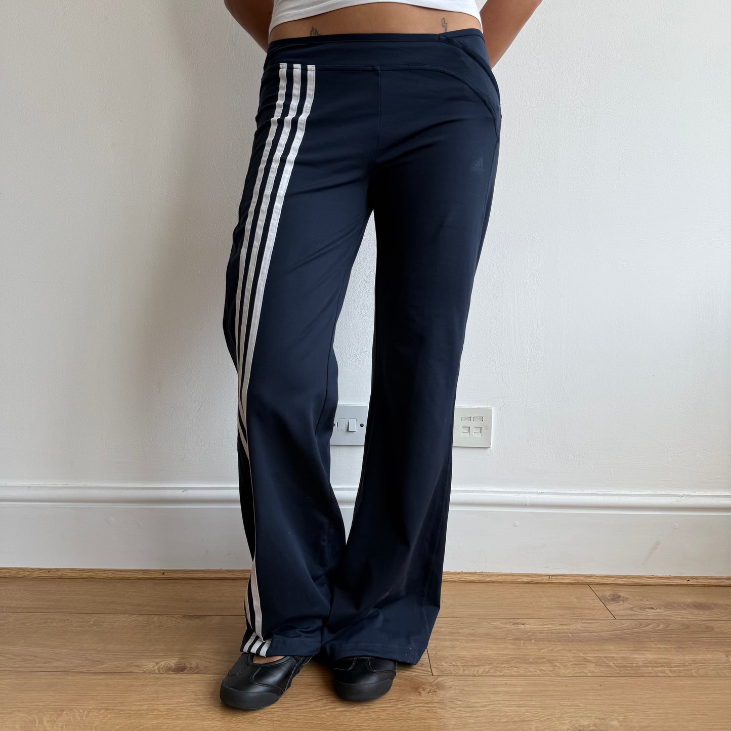 Navy Adidas stripe flared yoga pants - Size M