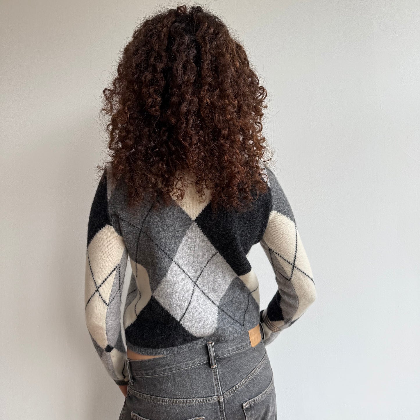 Grey argyle cardigan - Size S