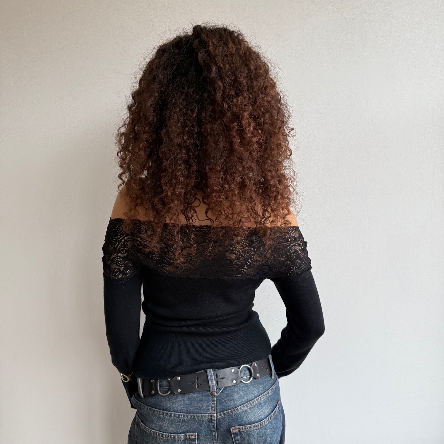 Black lace Bardot knit - Size S