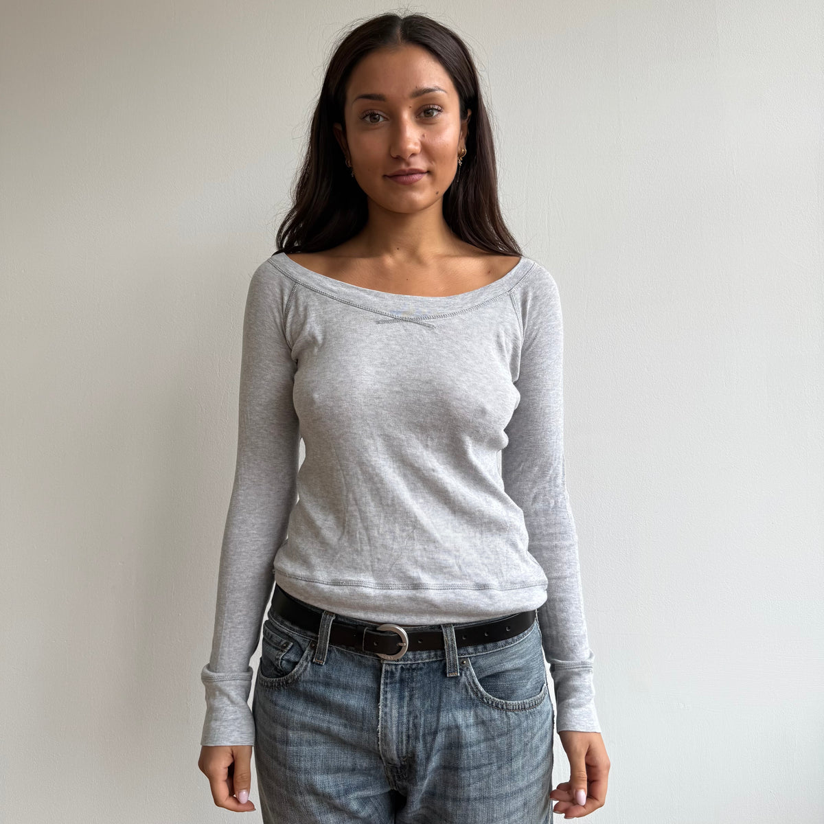 Grey stitch long sleeve top - Size S-M