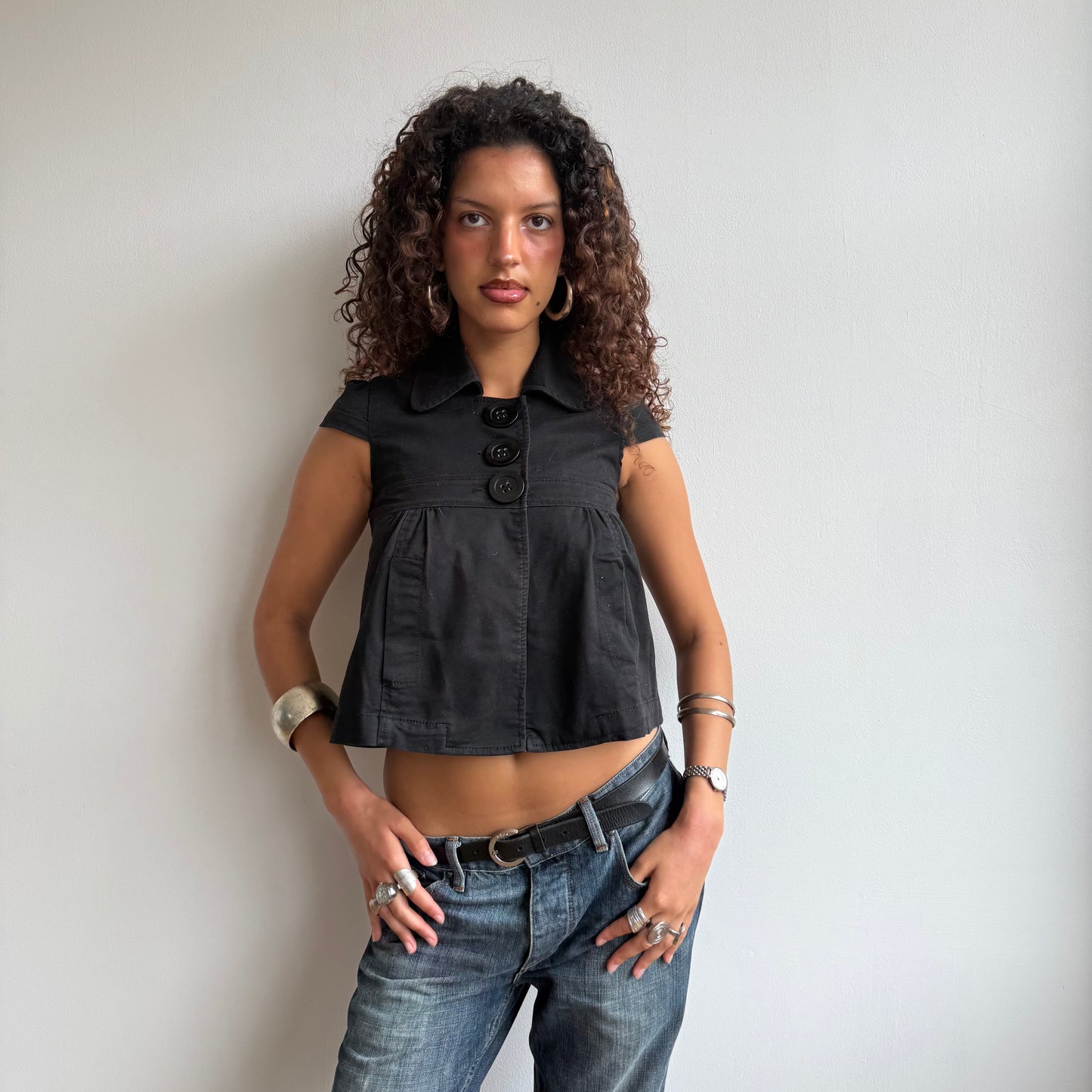 Black short sleeve peacoat - Size XS