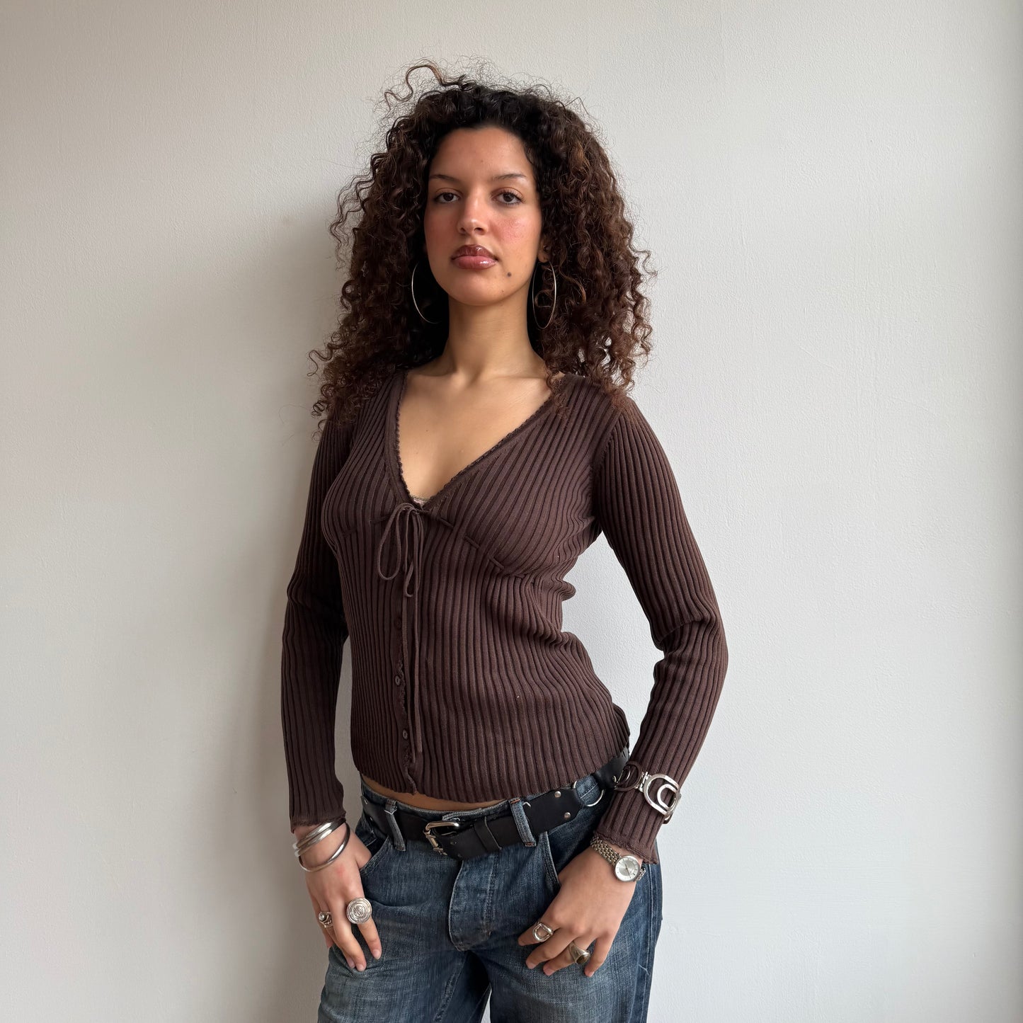 Brown tie-front Cardi - Size M