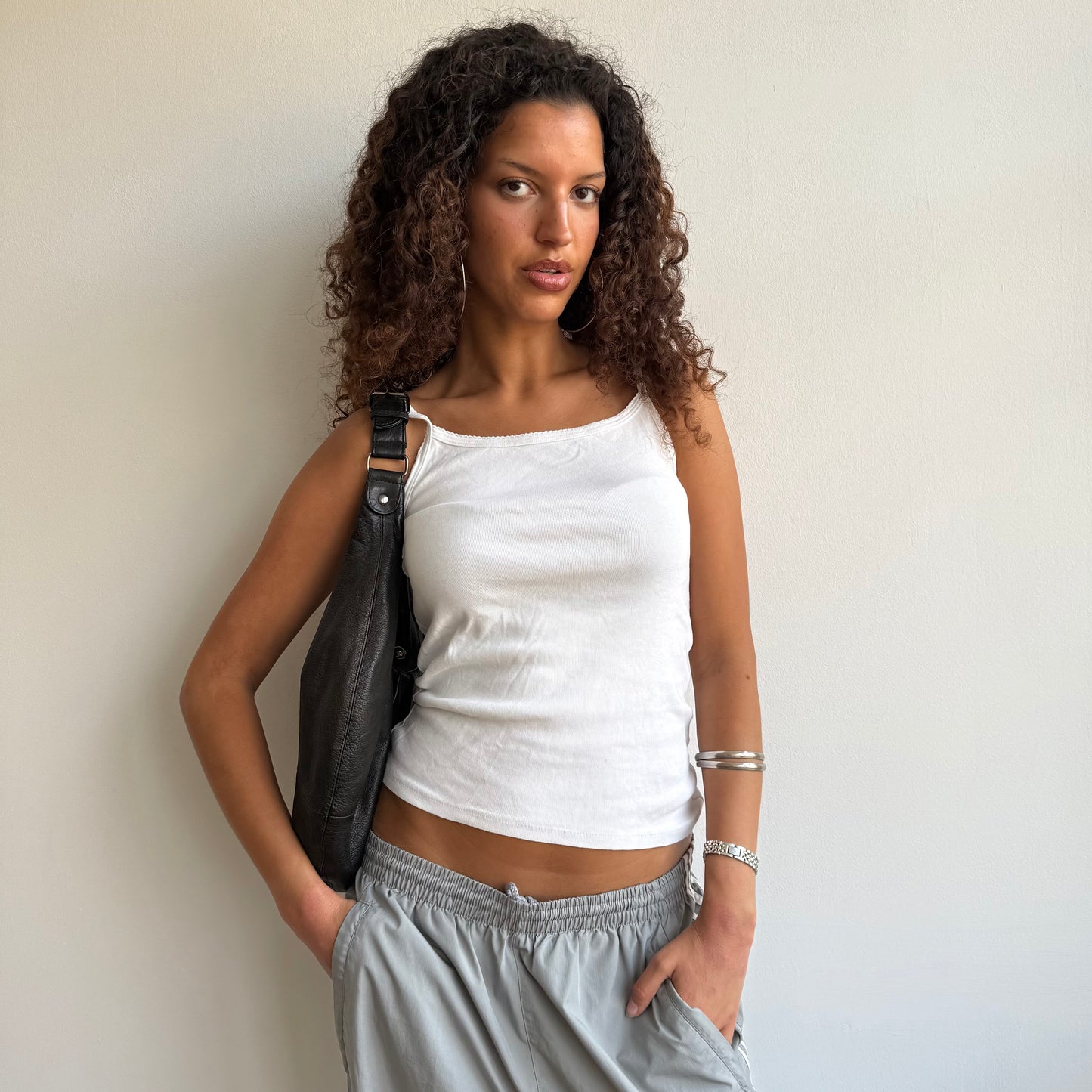 Black leather hobo bag
