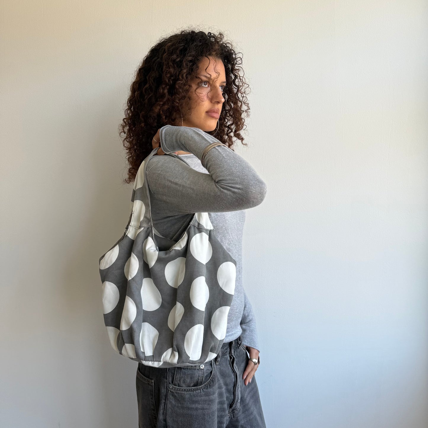 Grey polka dot bag