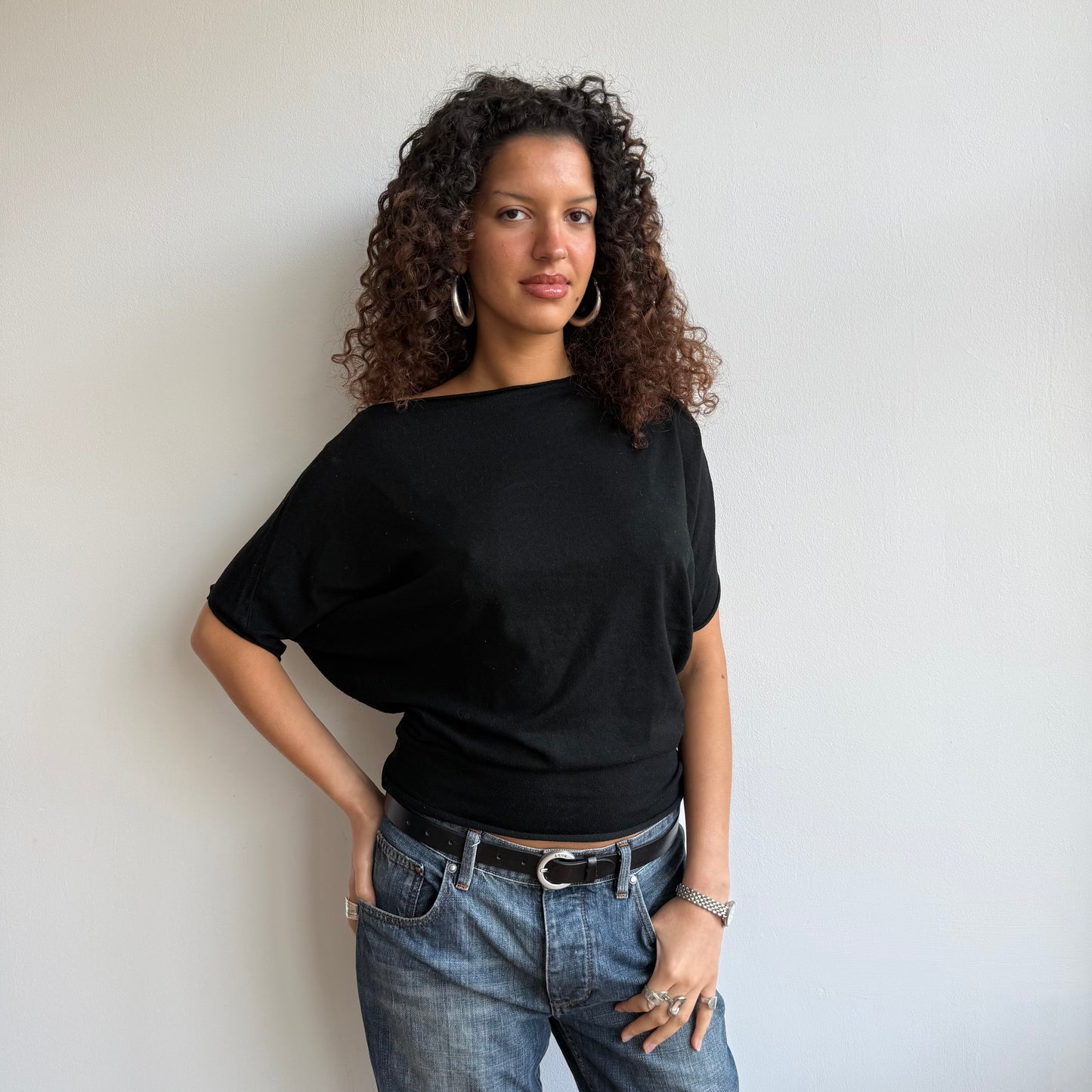 Black short sleeve slouchy knit - Size S