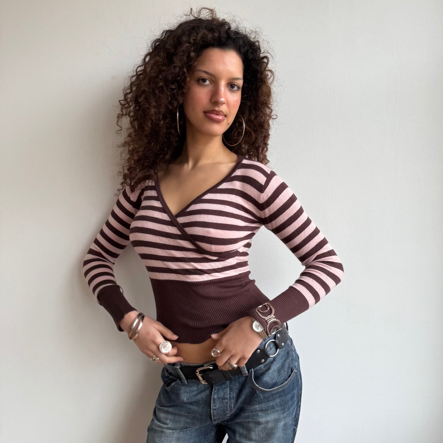 Pink and brown ballet wrap knit - Size S