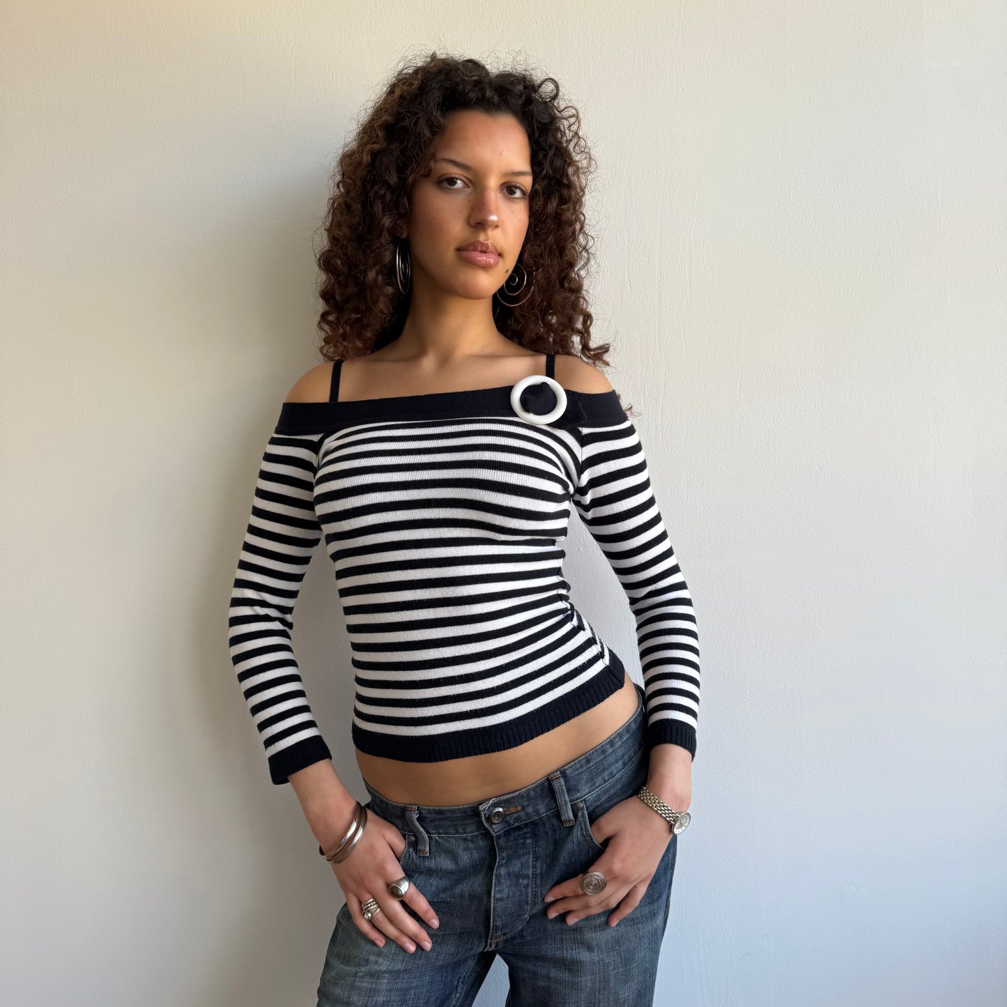 Navy o-ring bardot knit - Size XS
