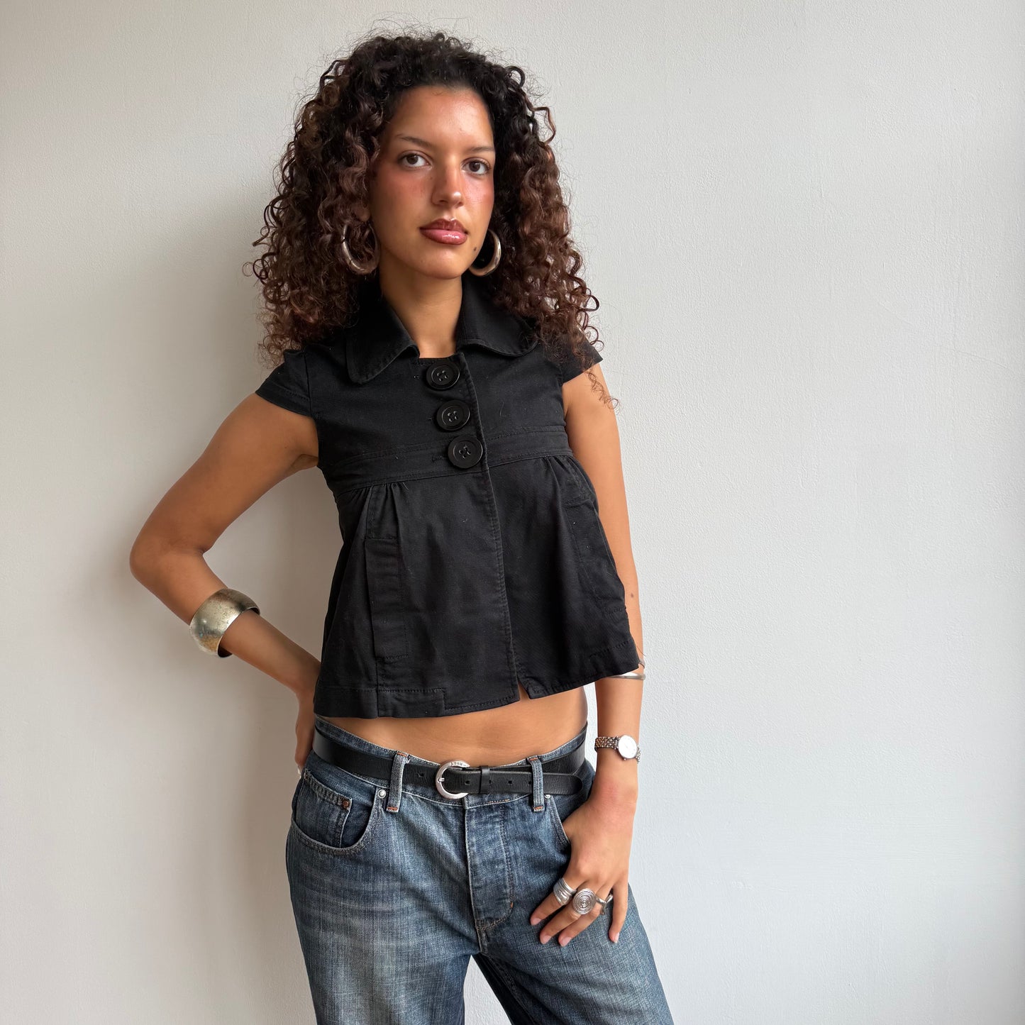 Black short sleeve peacoat - Size XS