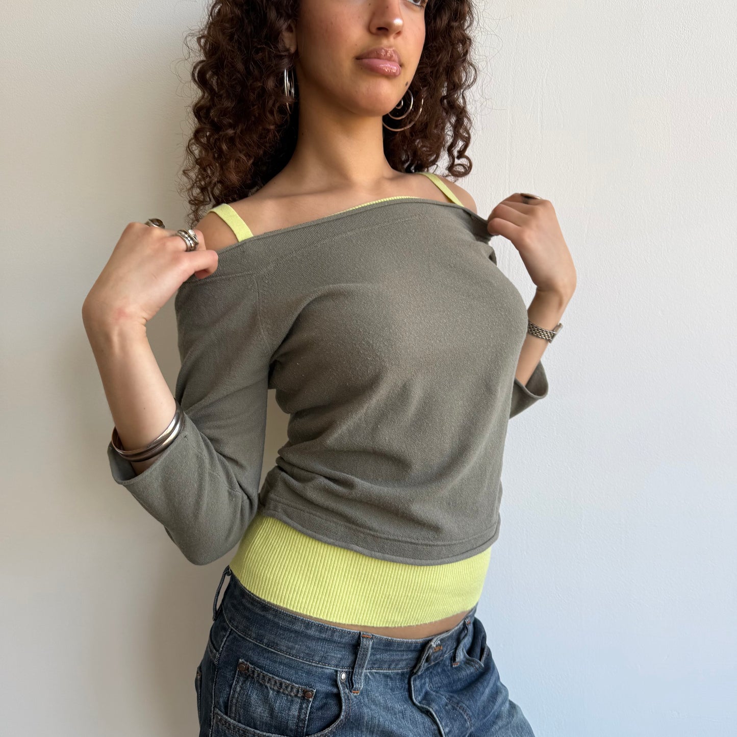 Yellow + brown double layer knit - Size S/M