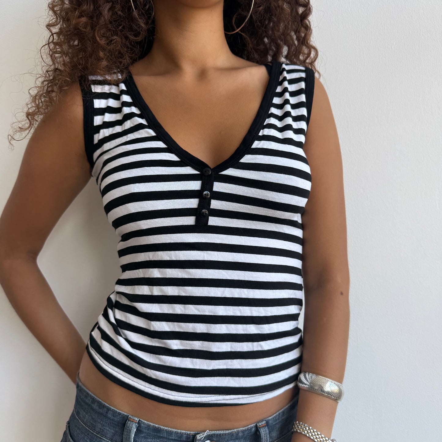 Black and white button cami - Size M