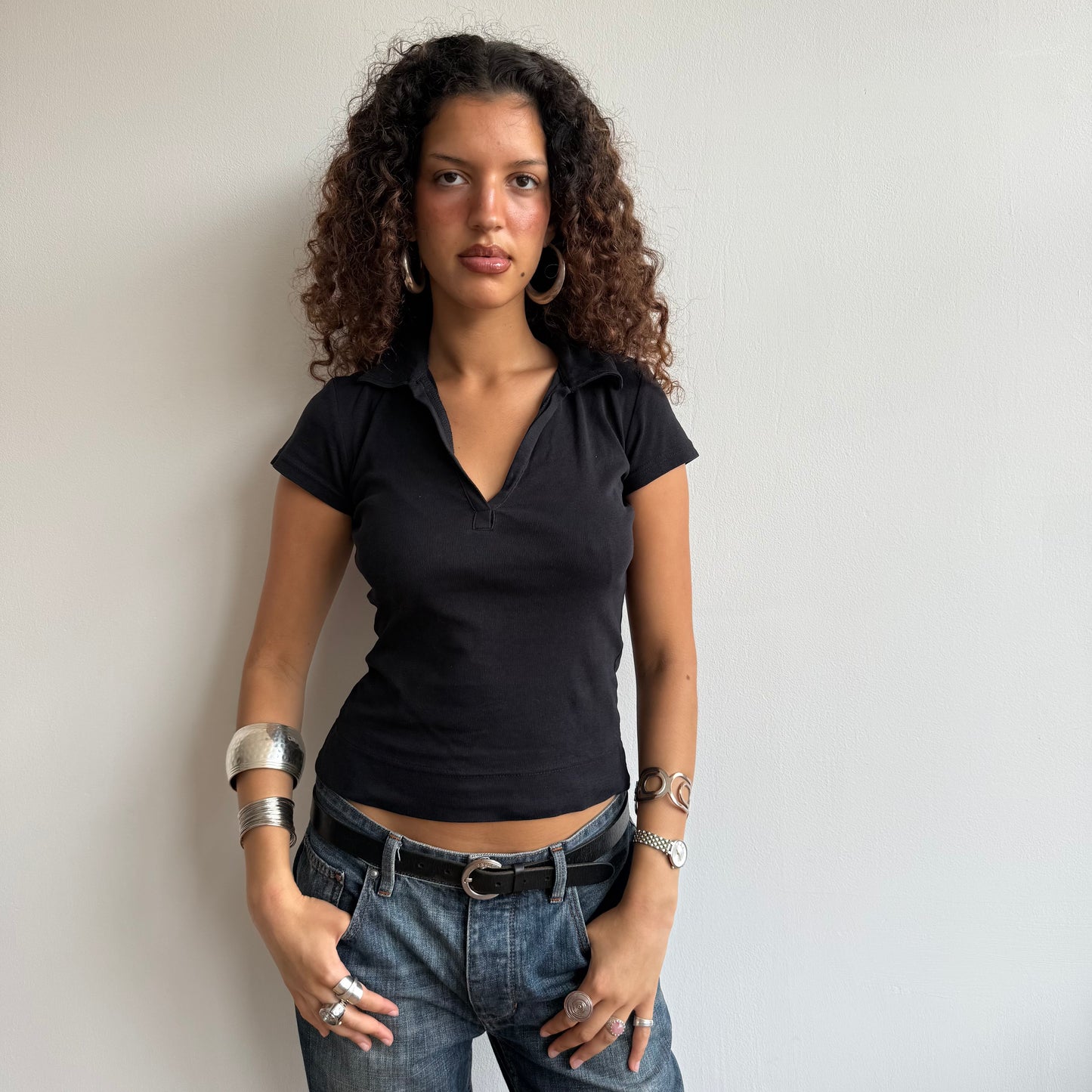 Black polo top - Size S