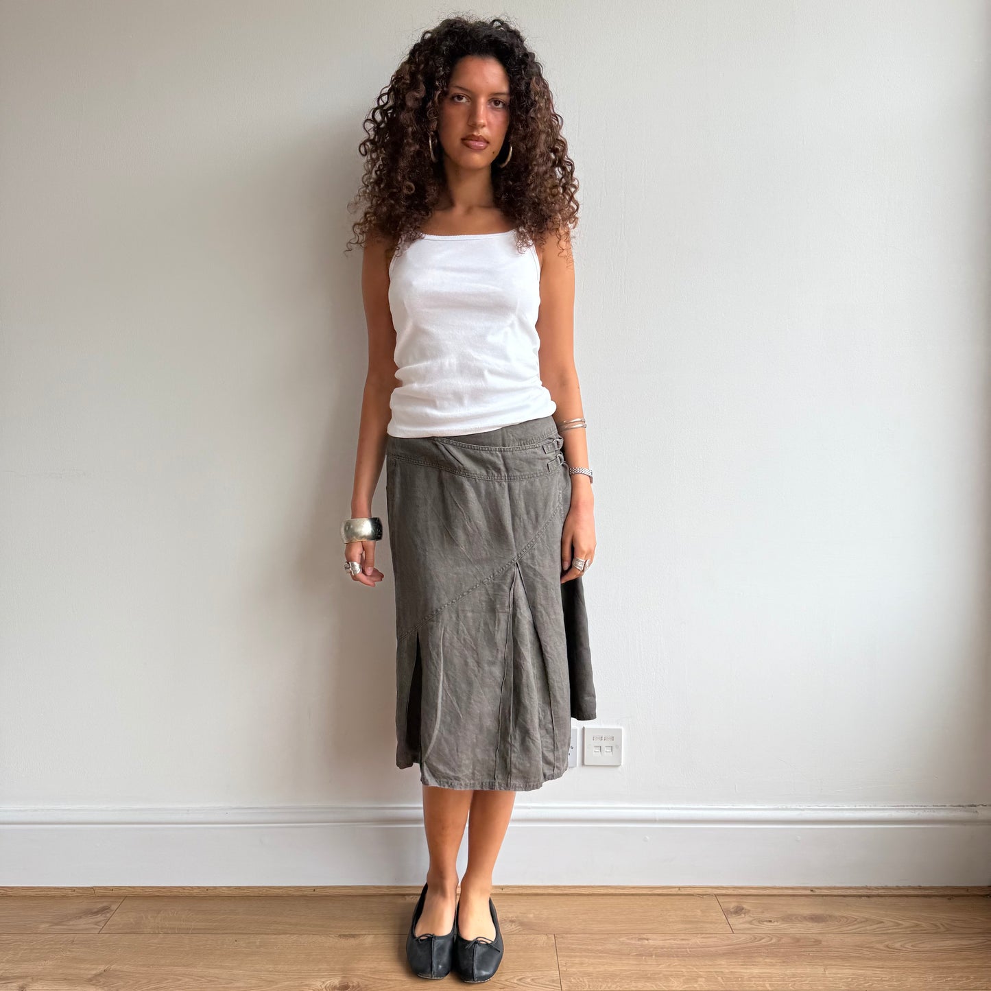 Khaki buckle midi skirt - Size M