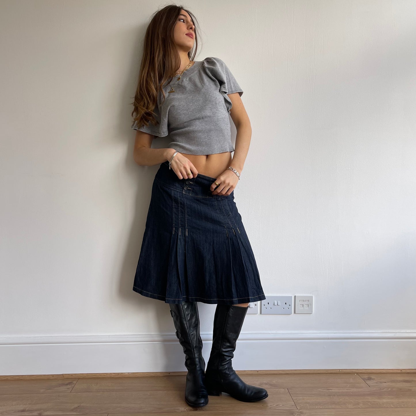Denim pleat midi skirt - Size S/M
