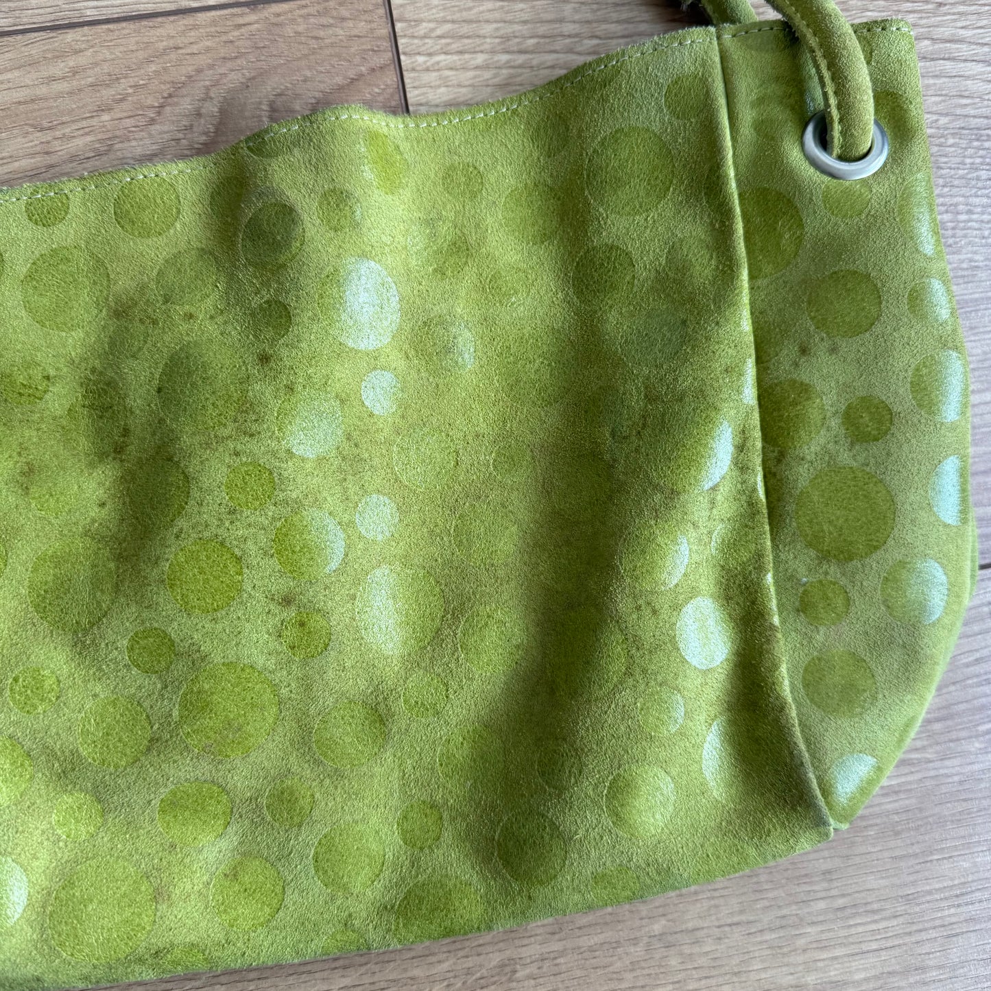 Green polka dot bag