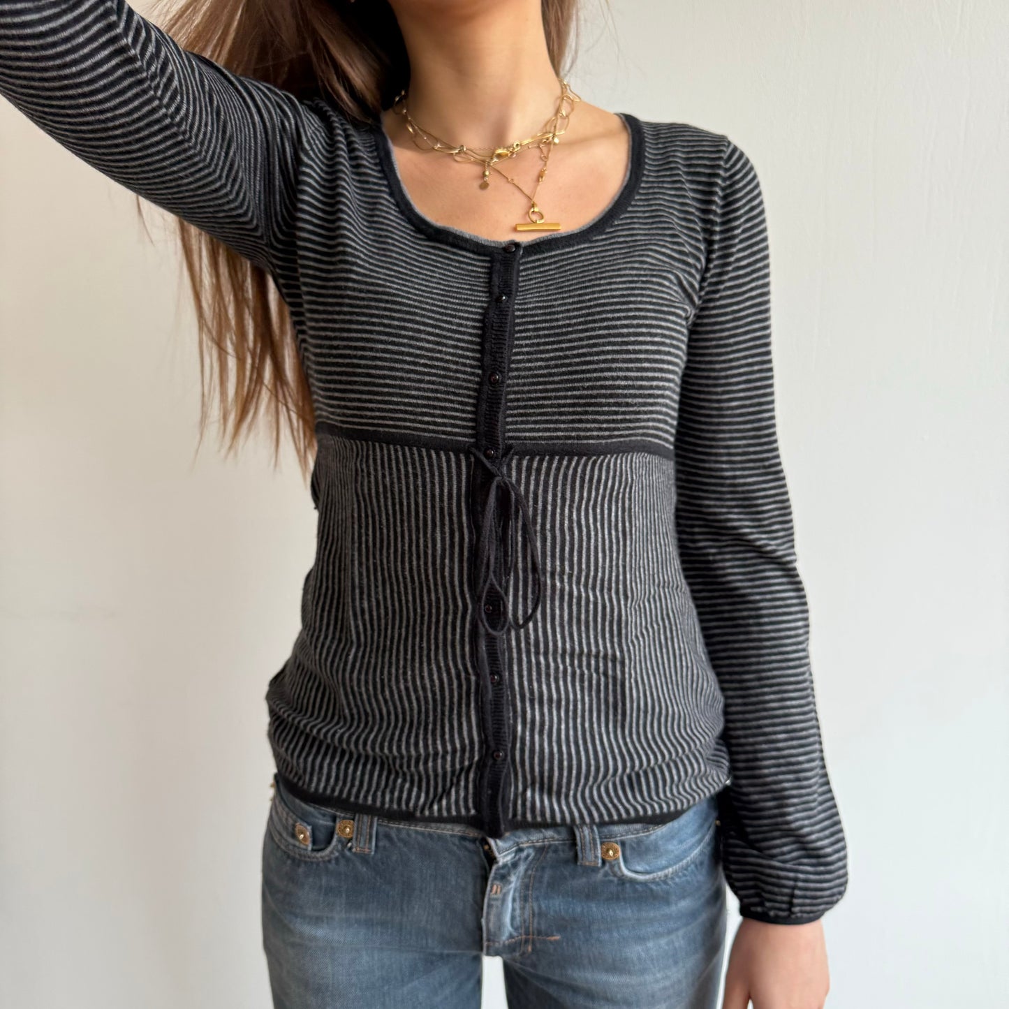 Stripe tie front knit - Size S