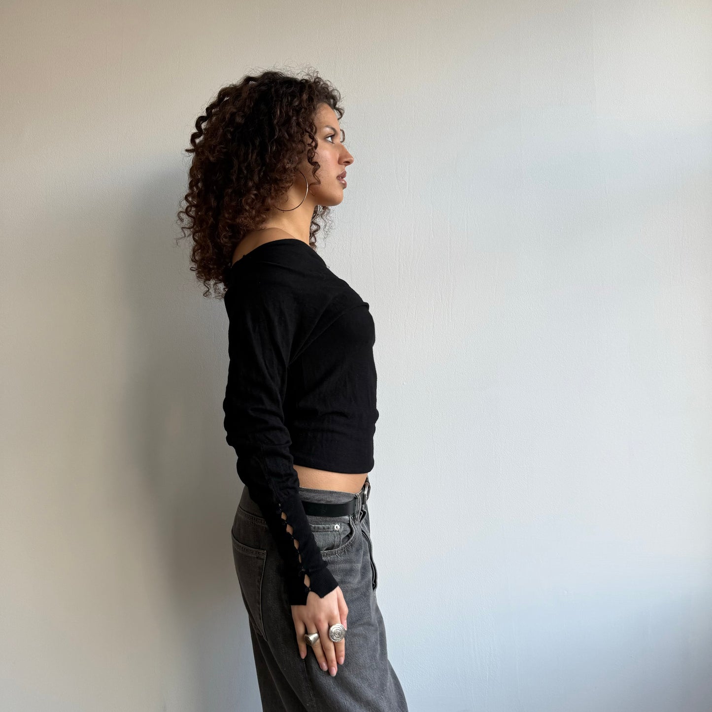 Black slouchy button knit - Size S
