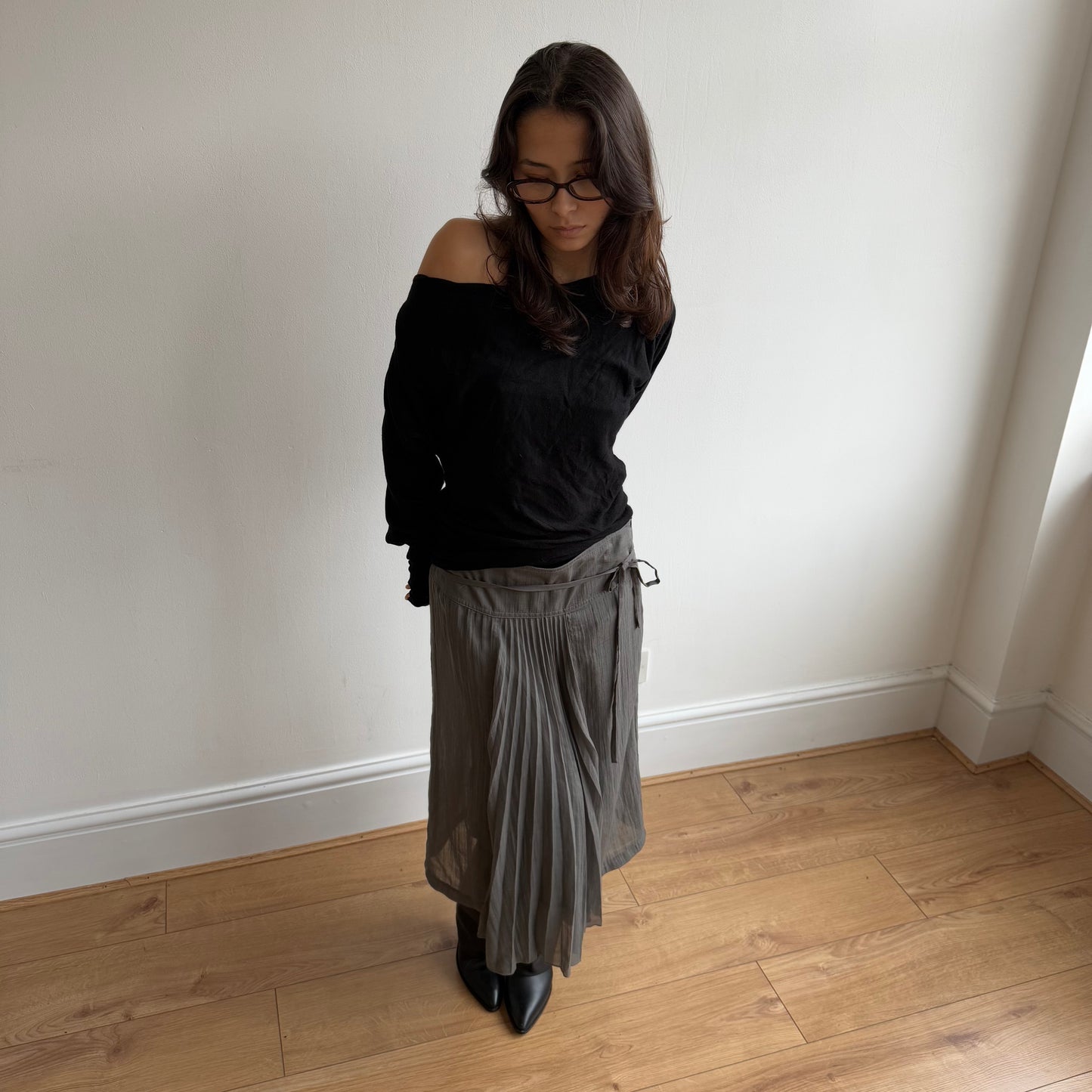 Grey plisse midi skirt - Size S