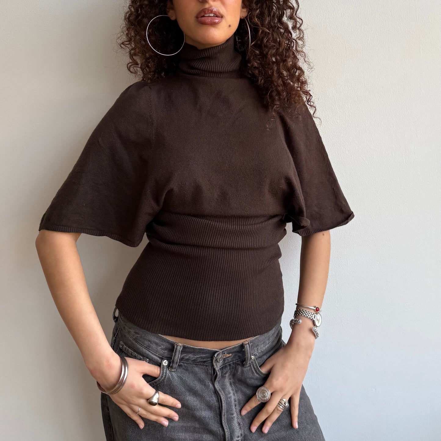Brown slouchy roll neck - Size M