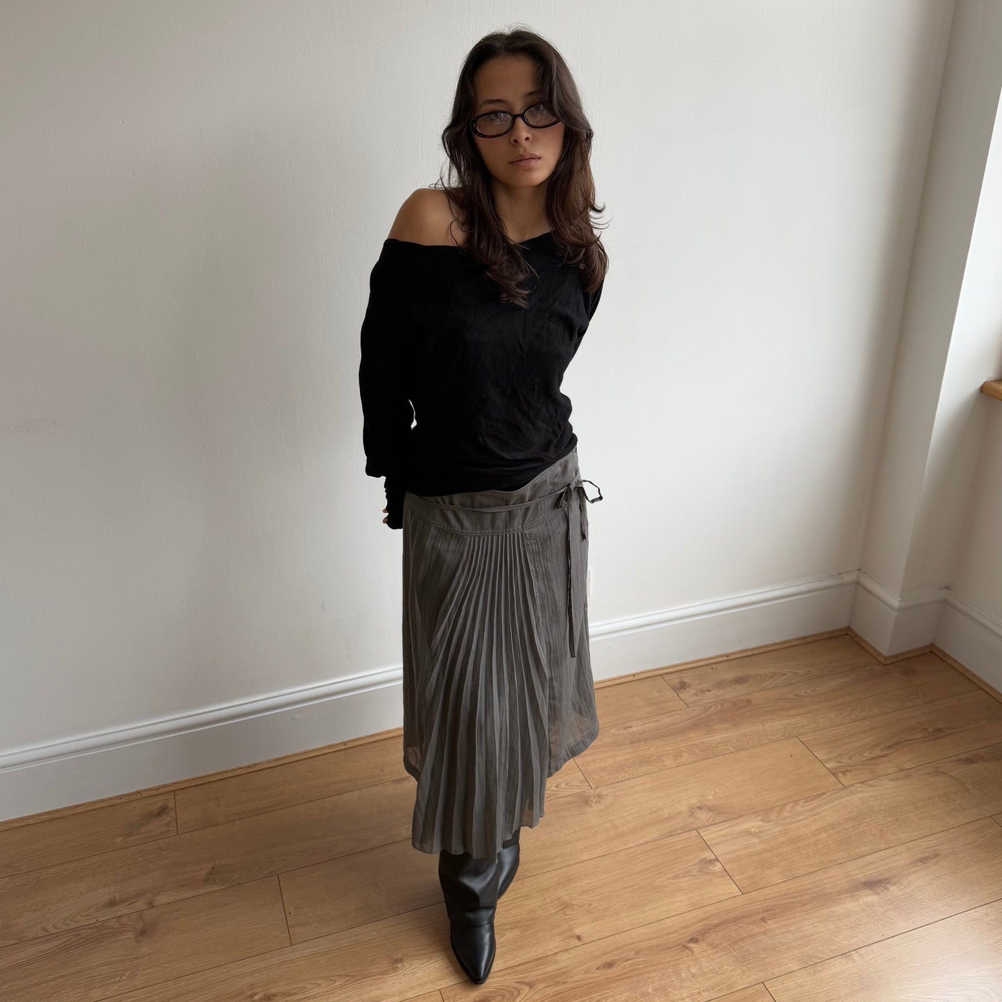 Grey plisse midi skirt - Size S