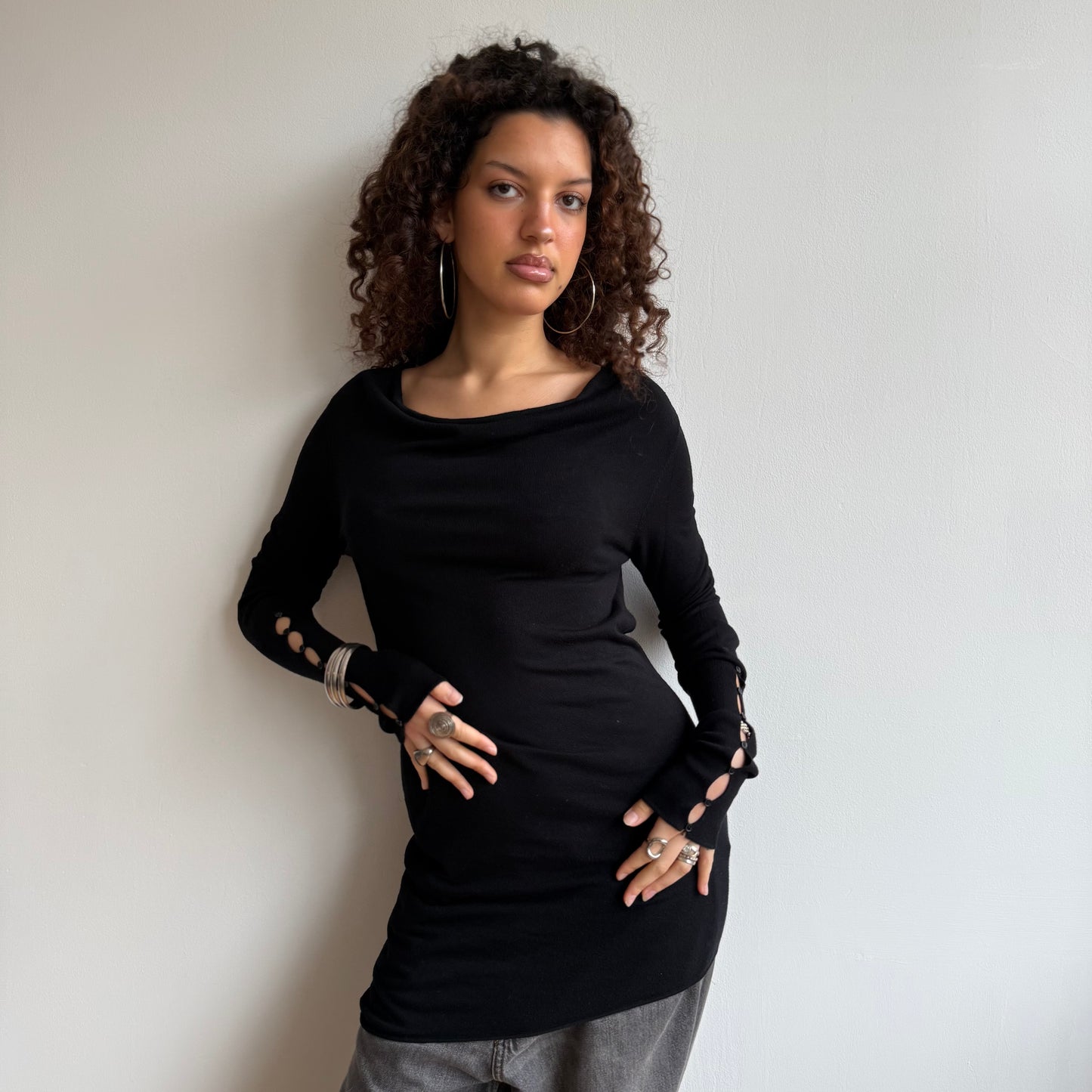 Black slouchy button knit jumper - Size S