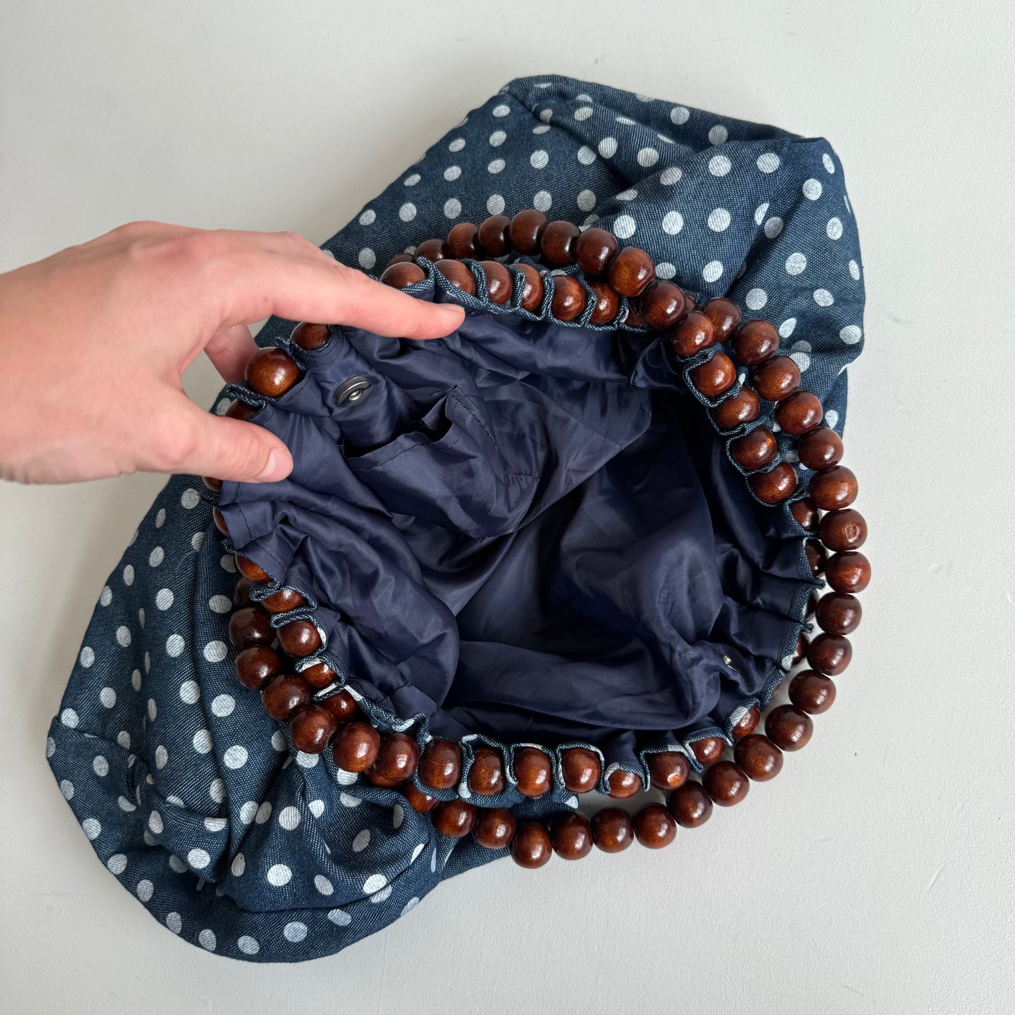 Blue polka dot beaded bag