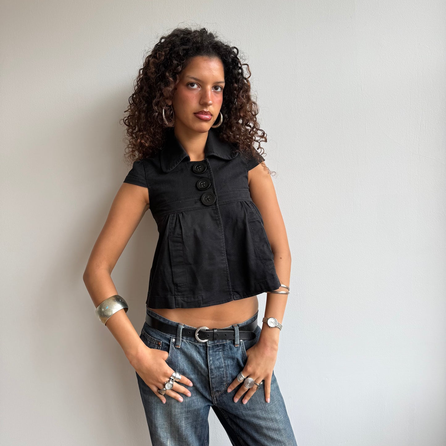 Black short sleeve peacoat - Size XS