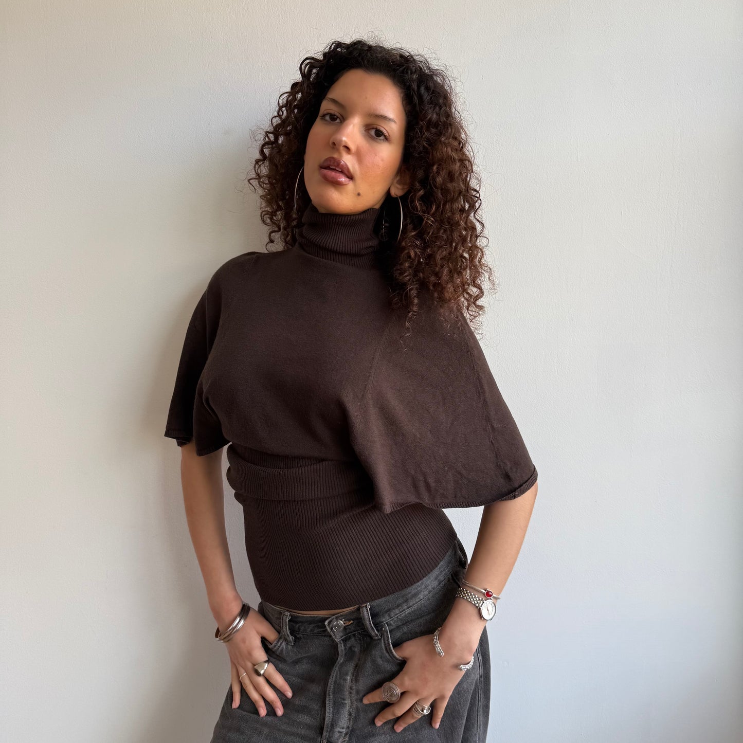 Brown slouchy roll neck - Size M