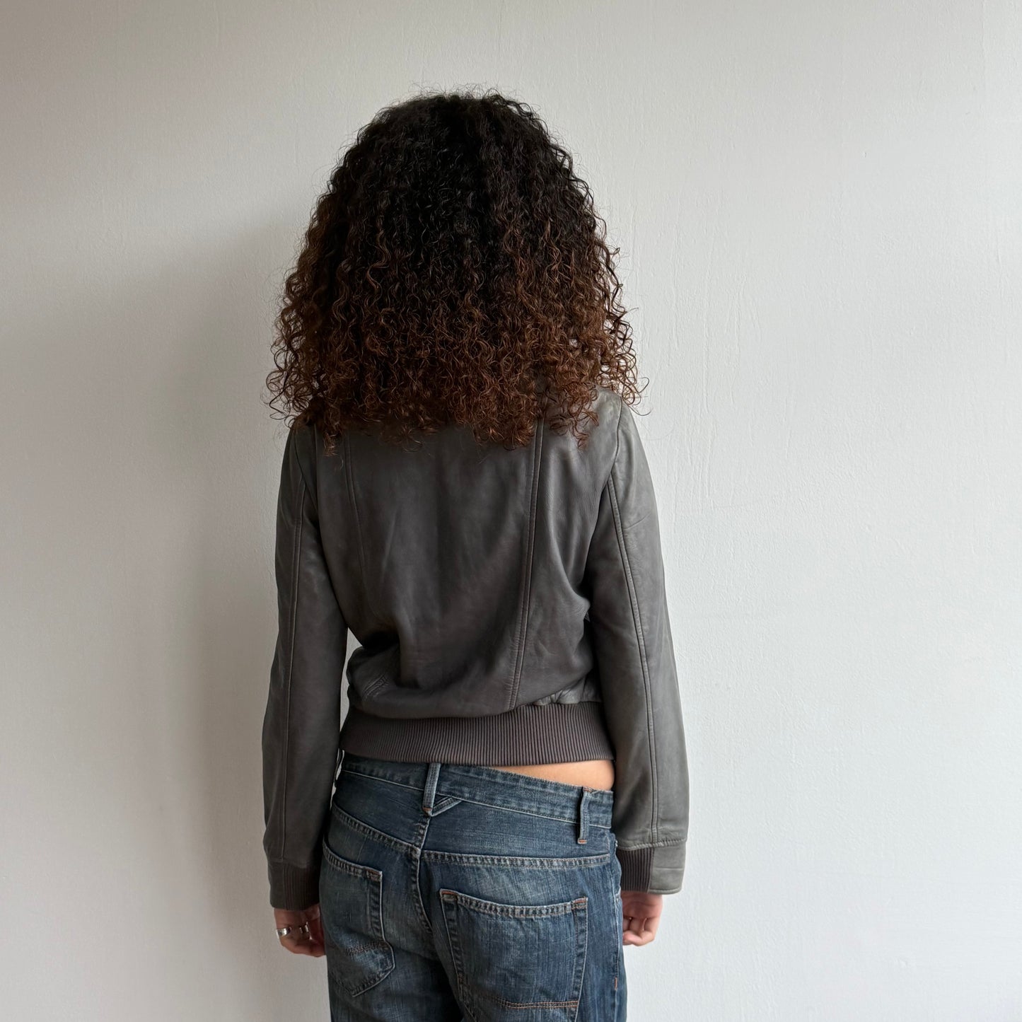 Charcoal leather military bomber - Size S