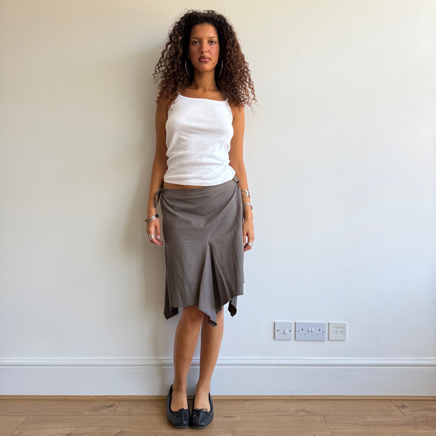 Khaki buckle midi skirt - Size M