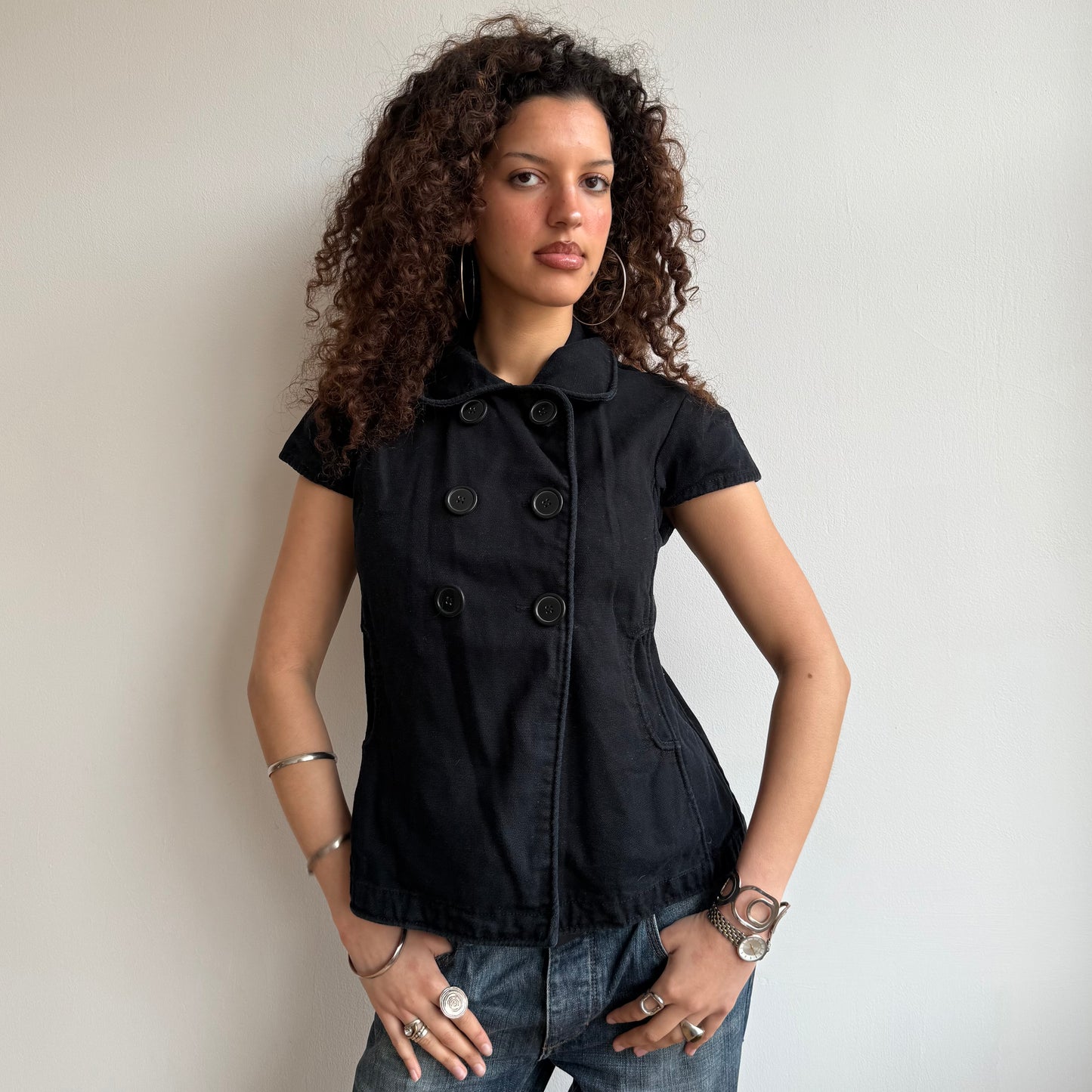 Black short sleeve peacoat - Size M/L