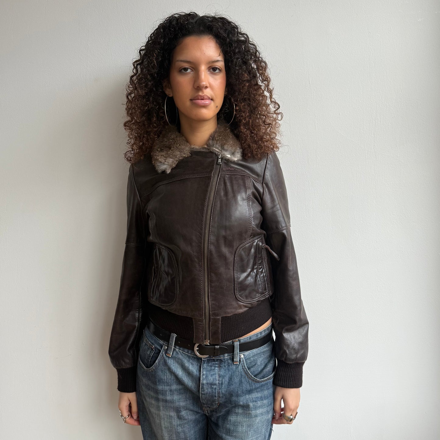 Leather + fur moto jacket - Size M