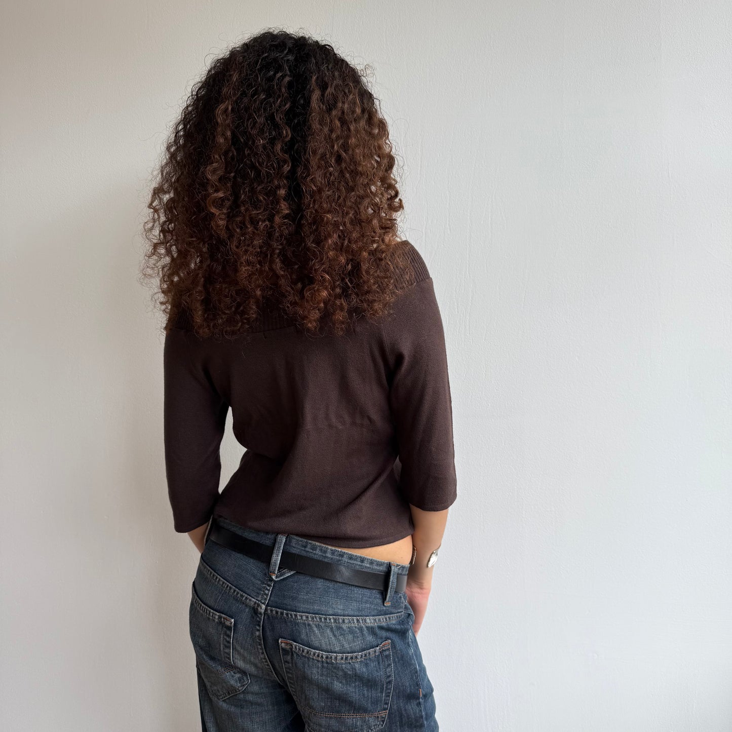 Brown 3/4 Bardot knit - Size S