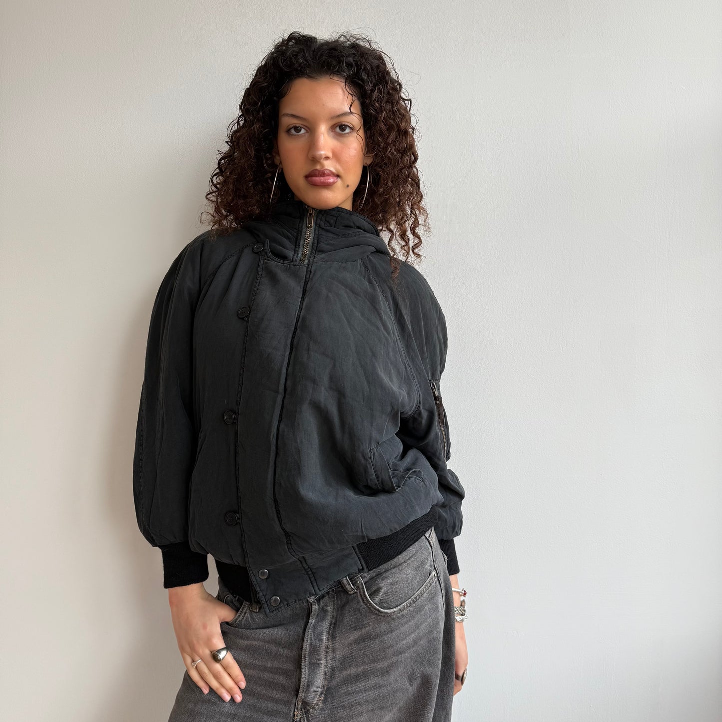 Black silk bomber jacket - Size M