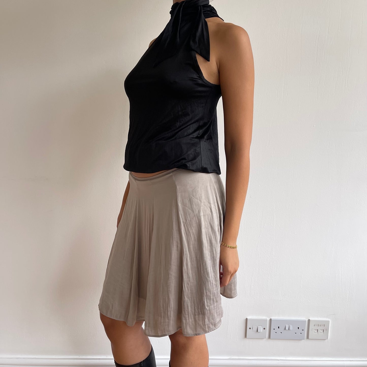Grey silk midi skirt - Size S
