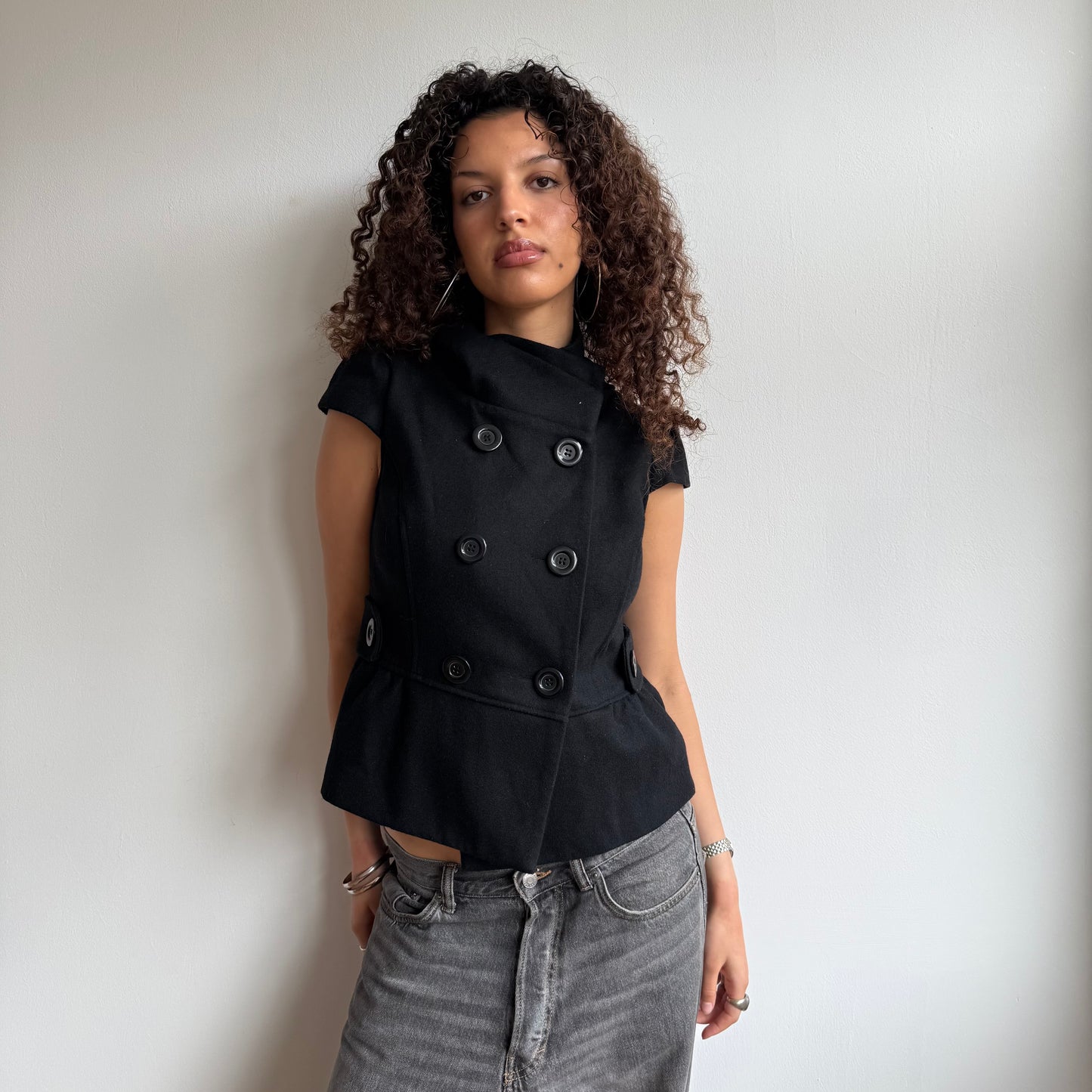 Black short sleeve peacoat - Size M