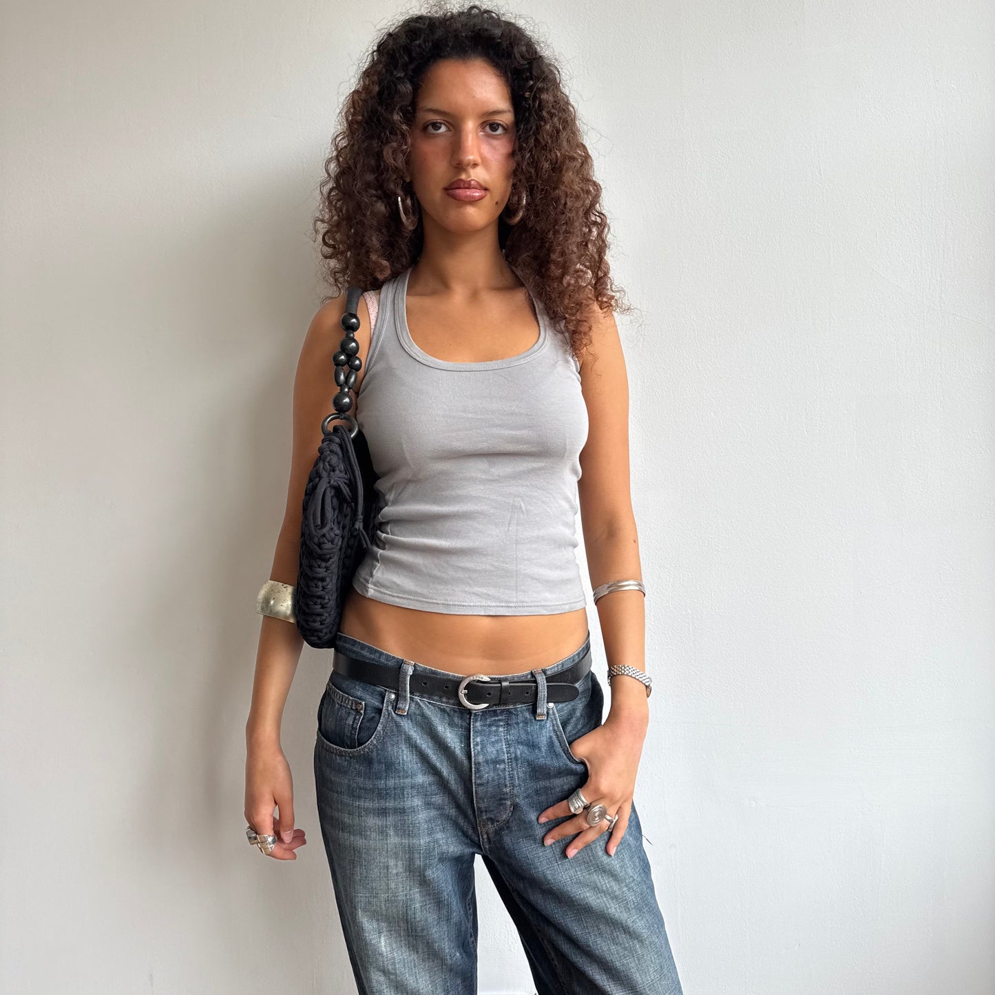 Black macrame hobo bag
