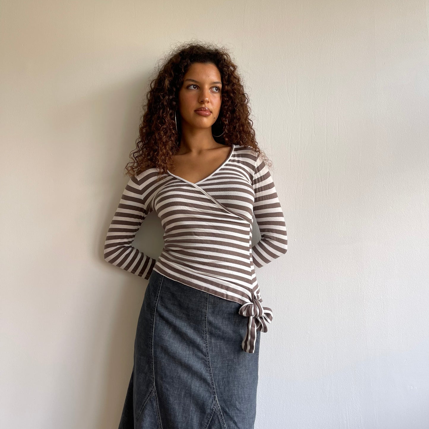 Brown stripe long sleeve top - Size S