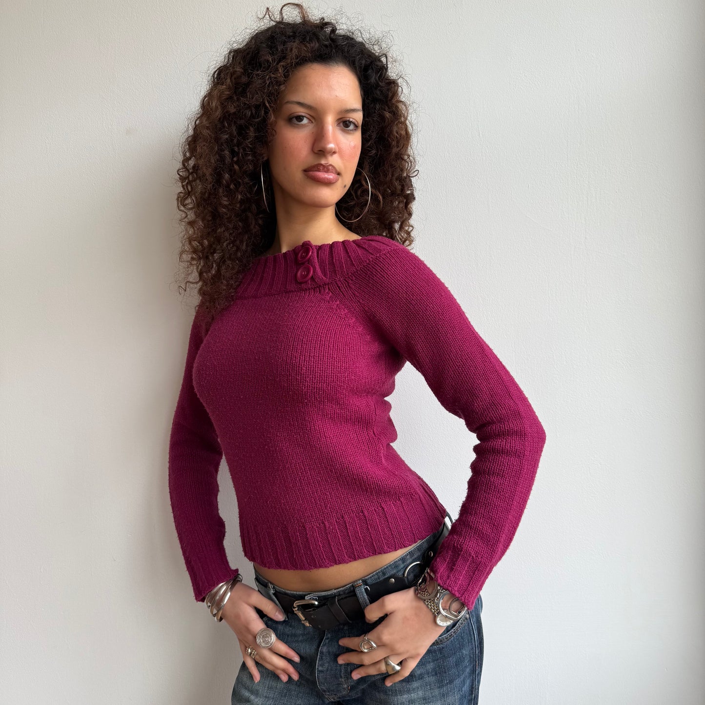 Fuschia Bardot knit - Size S