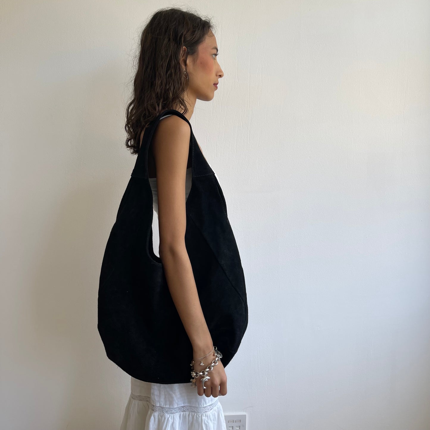 Black boho suede bag - O/S