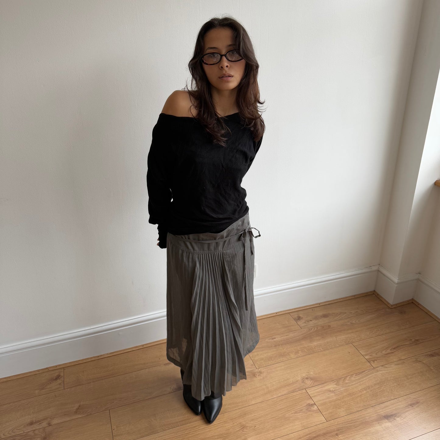 Grey plisse midi skirt - Size S