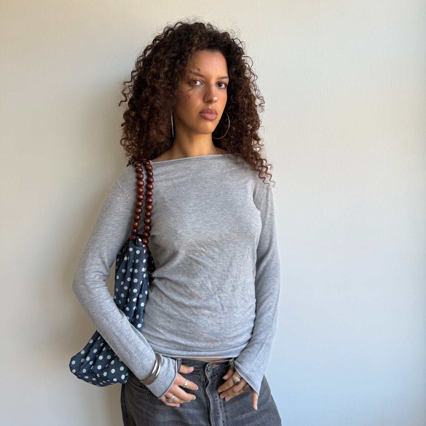 Blue polka dot beaded bag