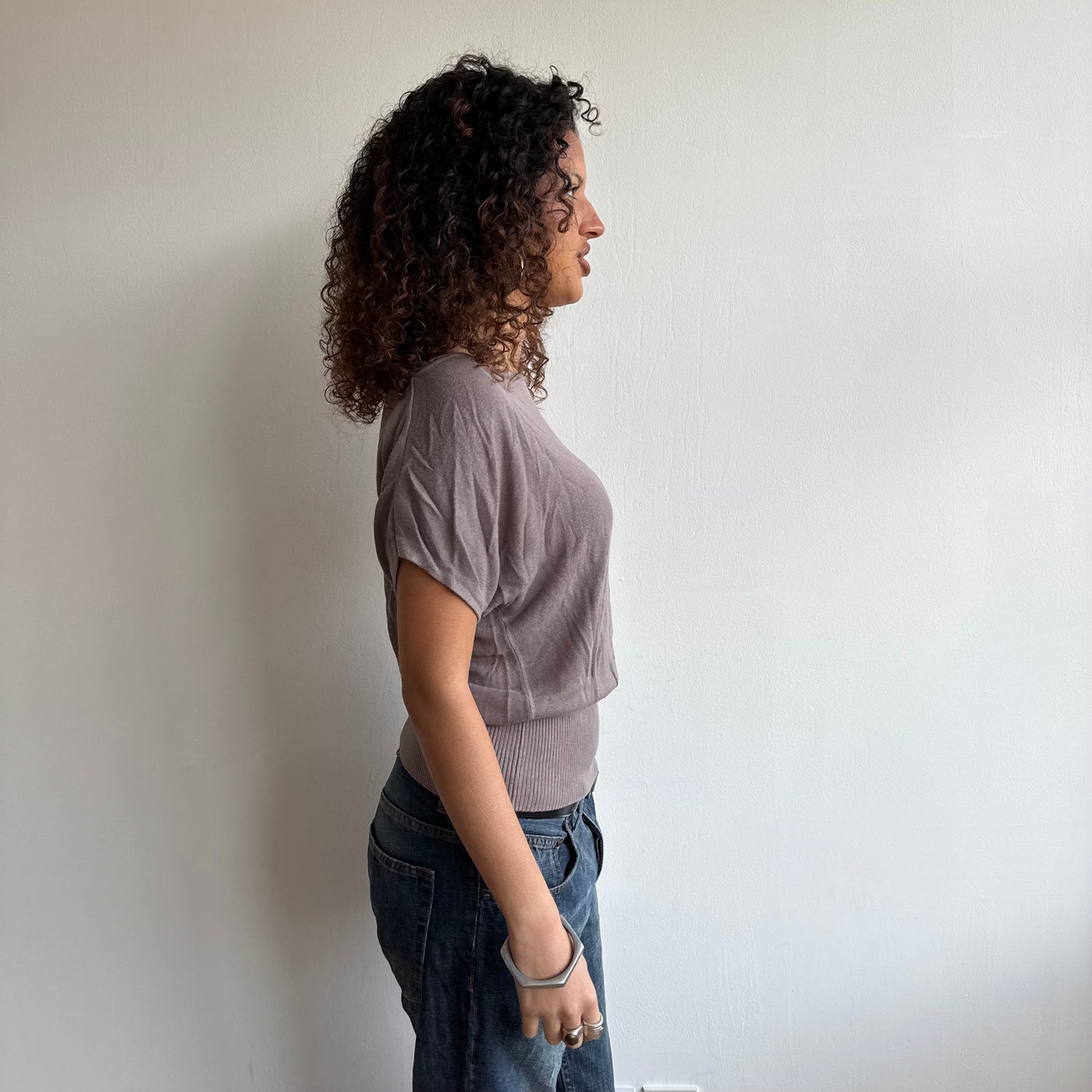 Taupe short sleeve slouchy knit - Size S