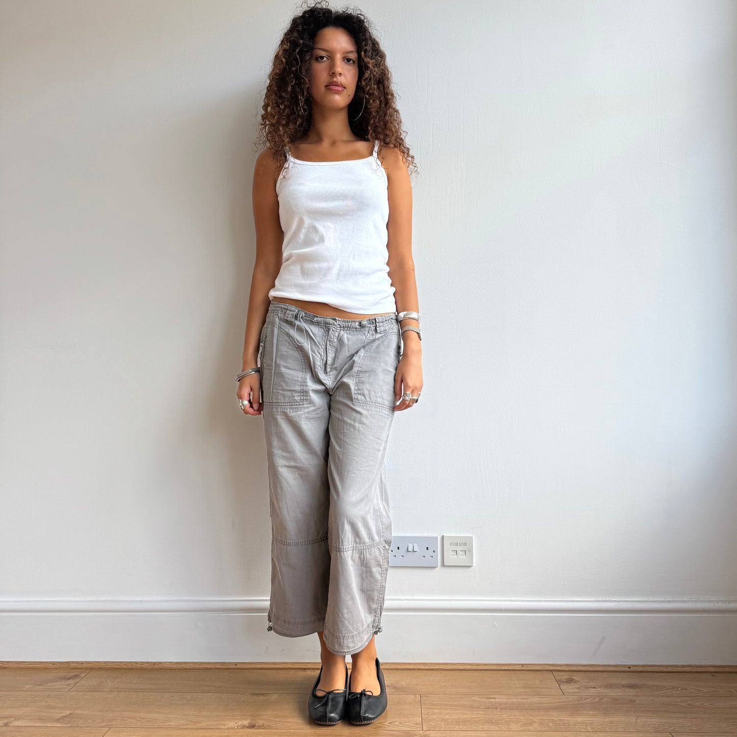 Khaki grey toggle capris - Size M