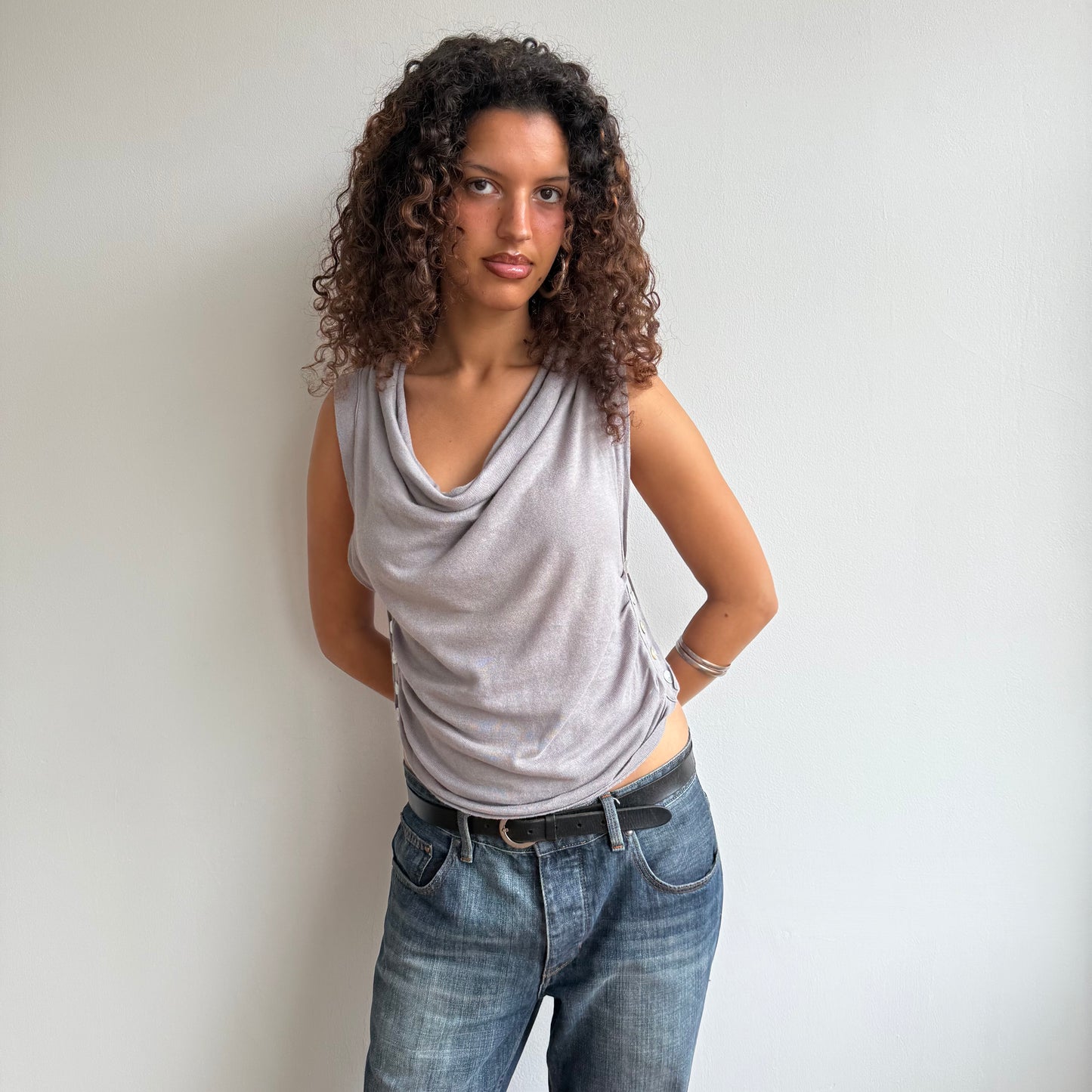 Grey slouchy button knit - Size M