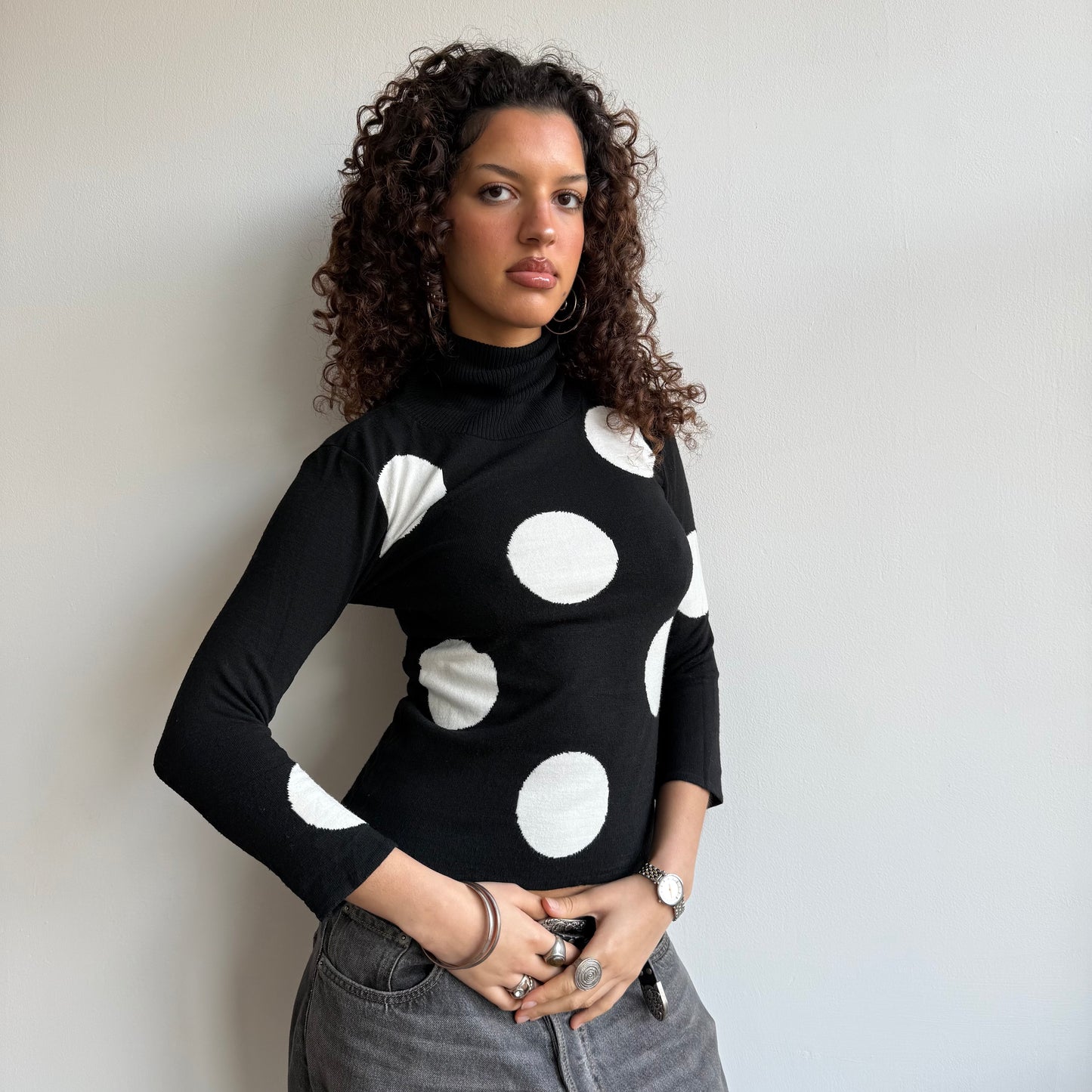 Black polka dot roll neck - Size S