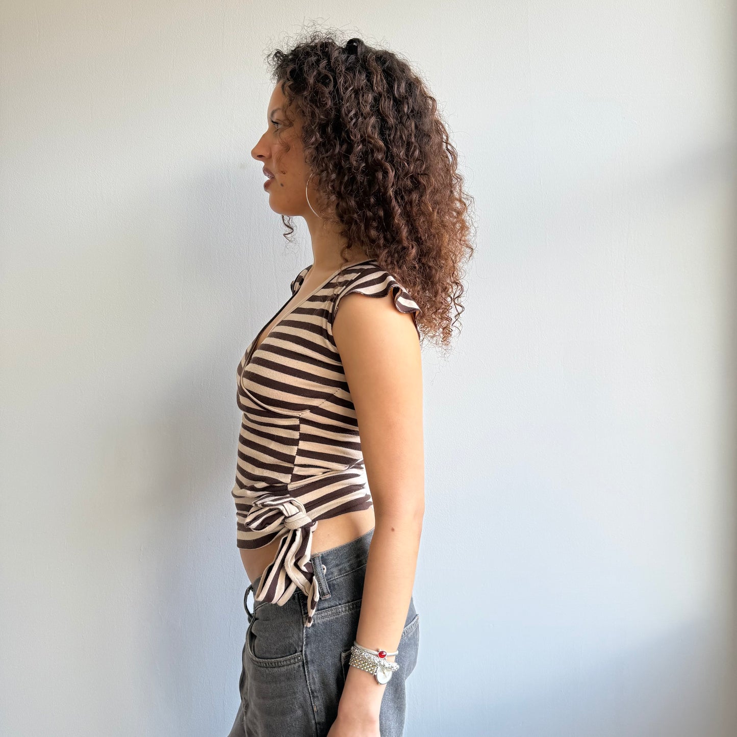 Brown and beige stripe top - Size S