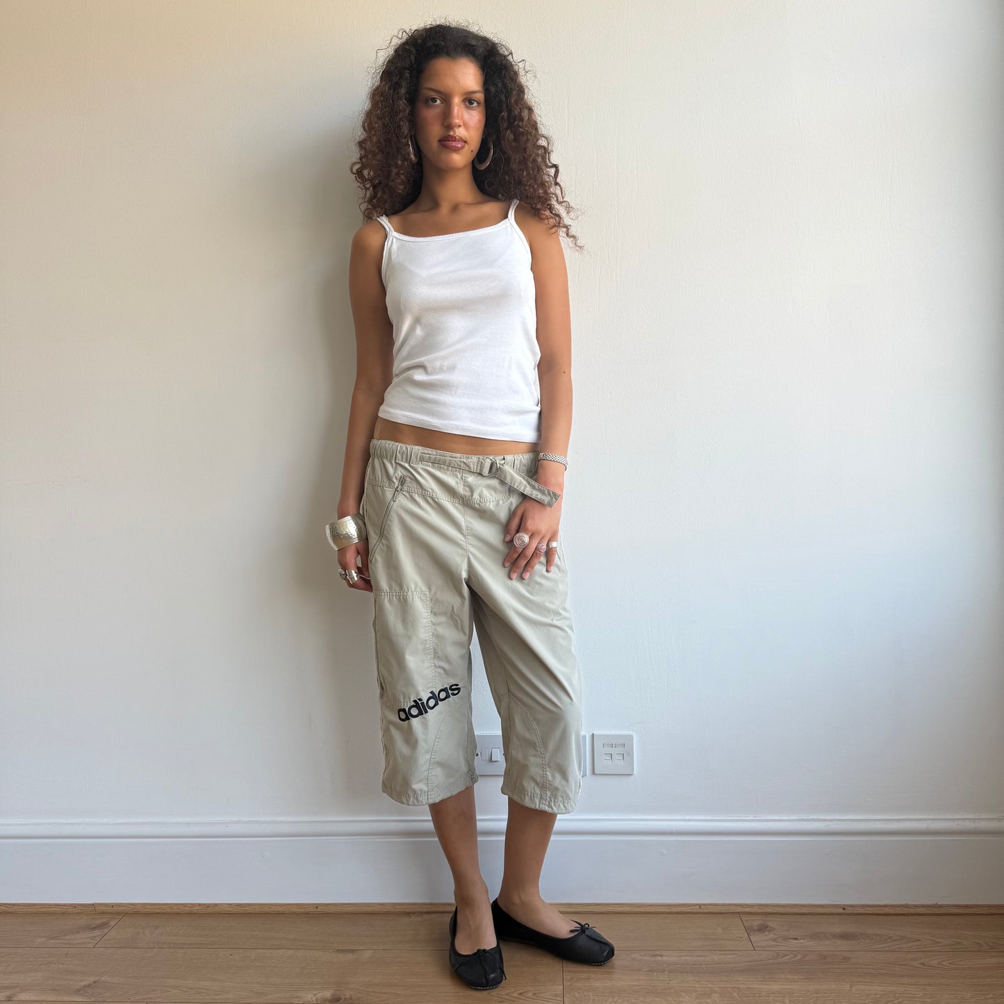 Beige Adidas belt capris - Size XS + S