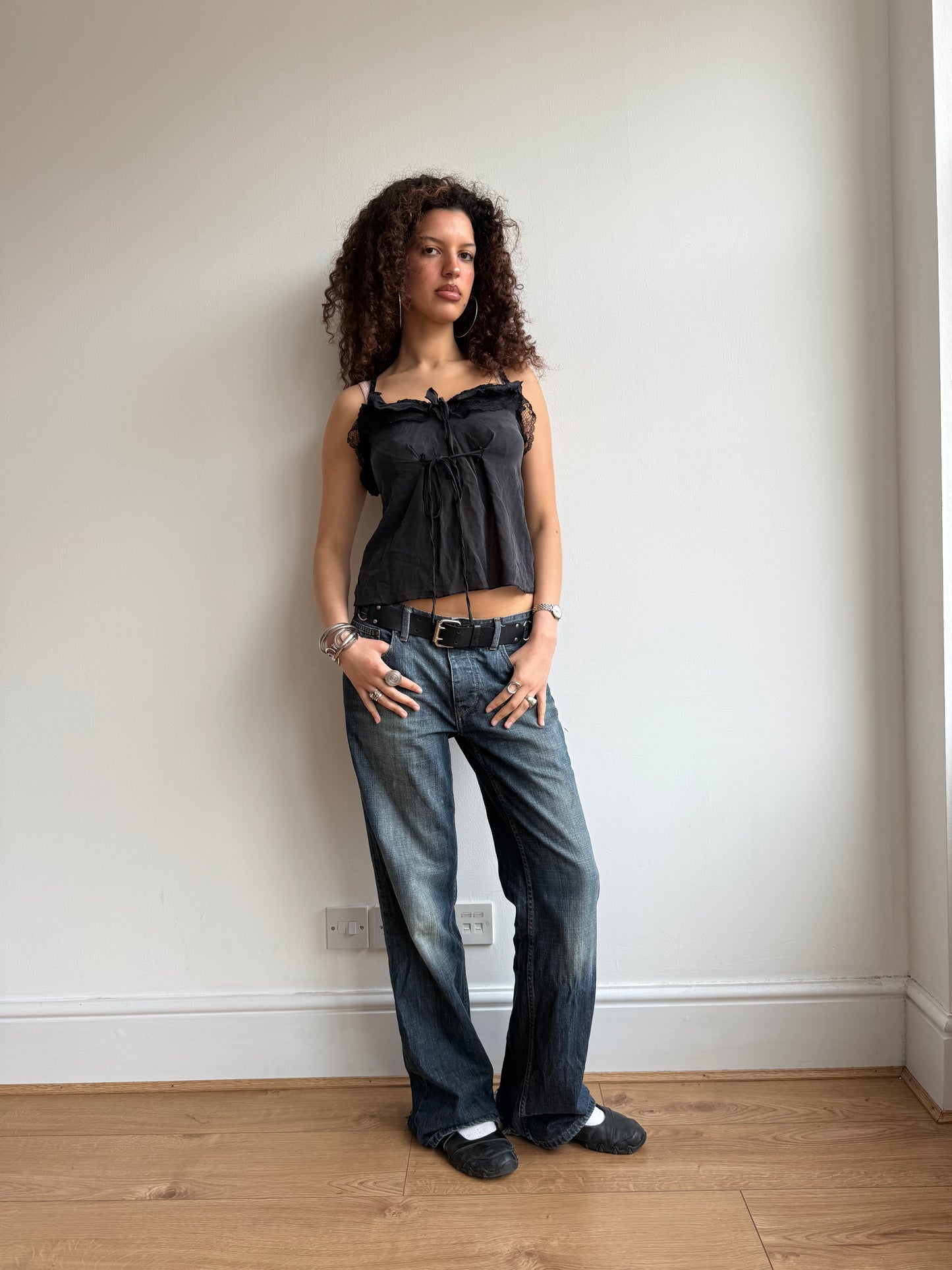 Black tie front cami - Size S